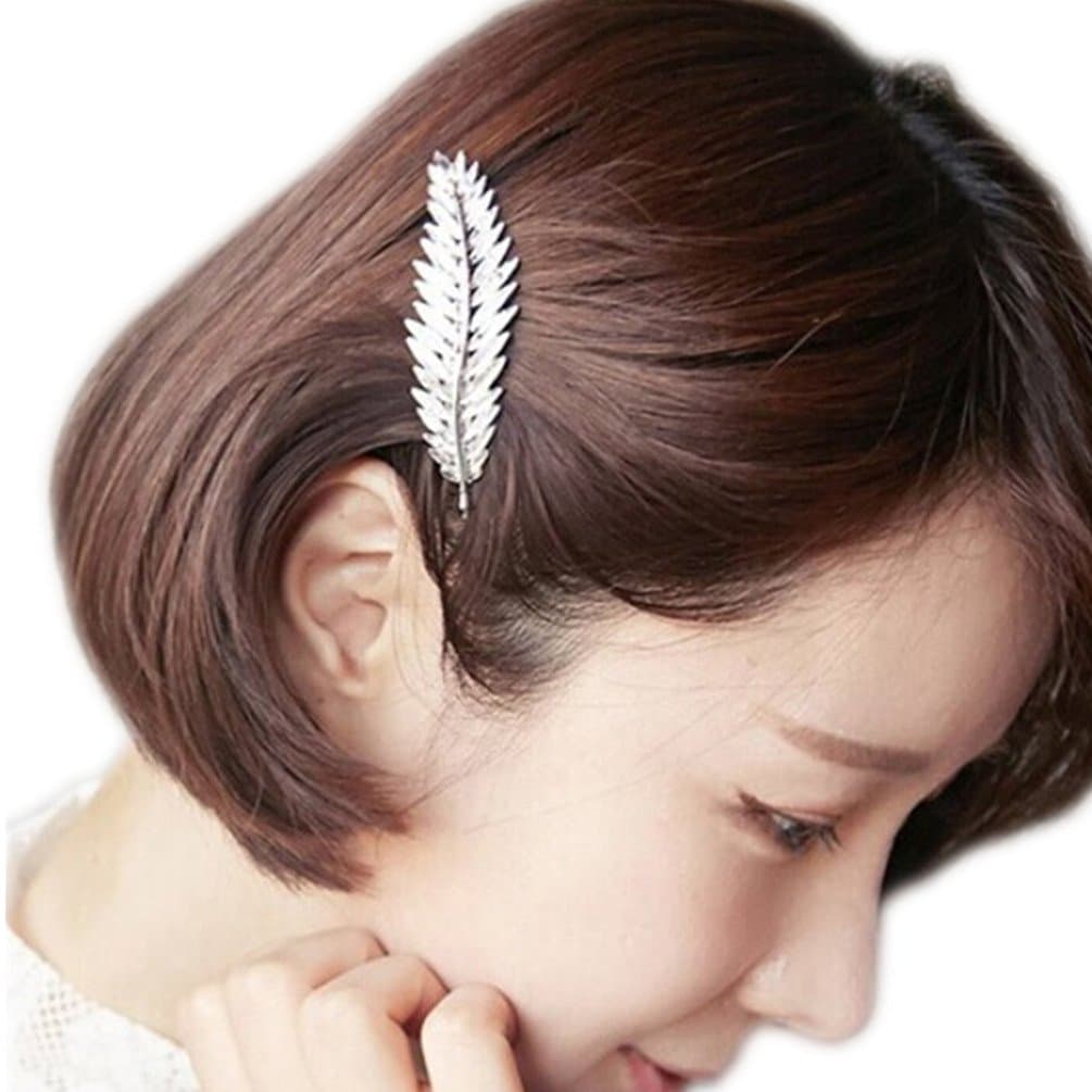 Deepon Antique Style Accessories Feather Barrette Alloy Hairpin Hair Cip Nature Bridal 1 Pcs (Sliver)