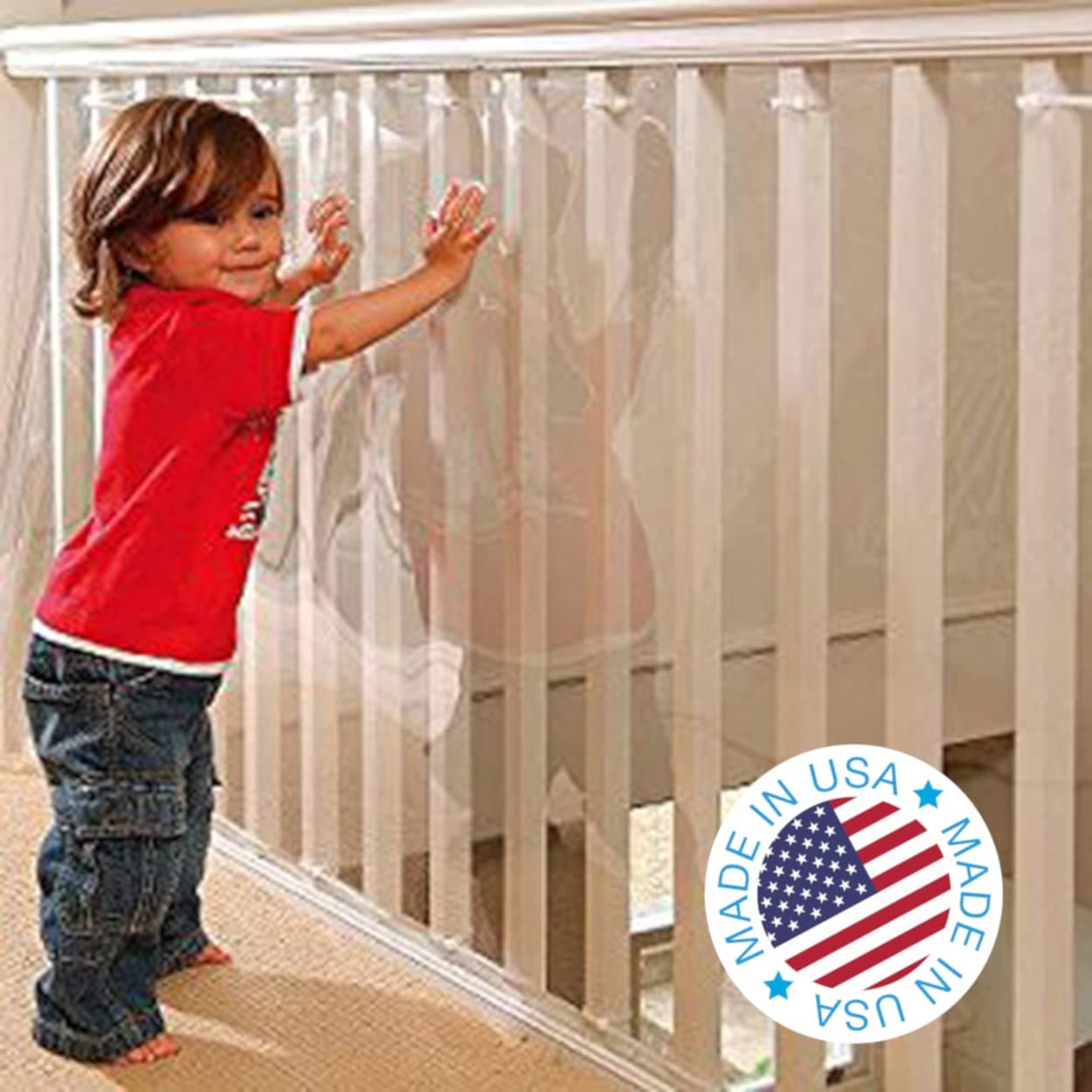 Clear View Indoor/Outdoor Railguard | Made in USA | 15' Long x 33" Tall | Clear | Banister and Rail Protection for Kids and Pets