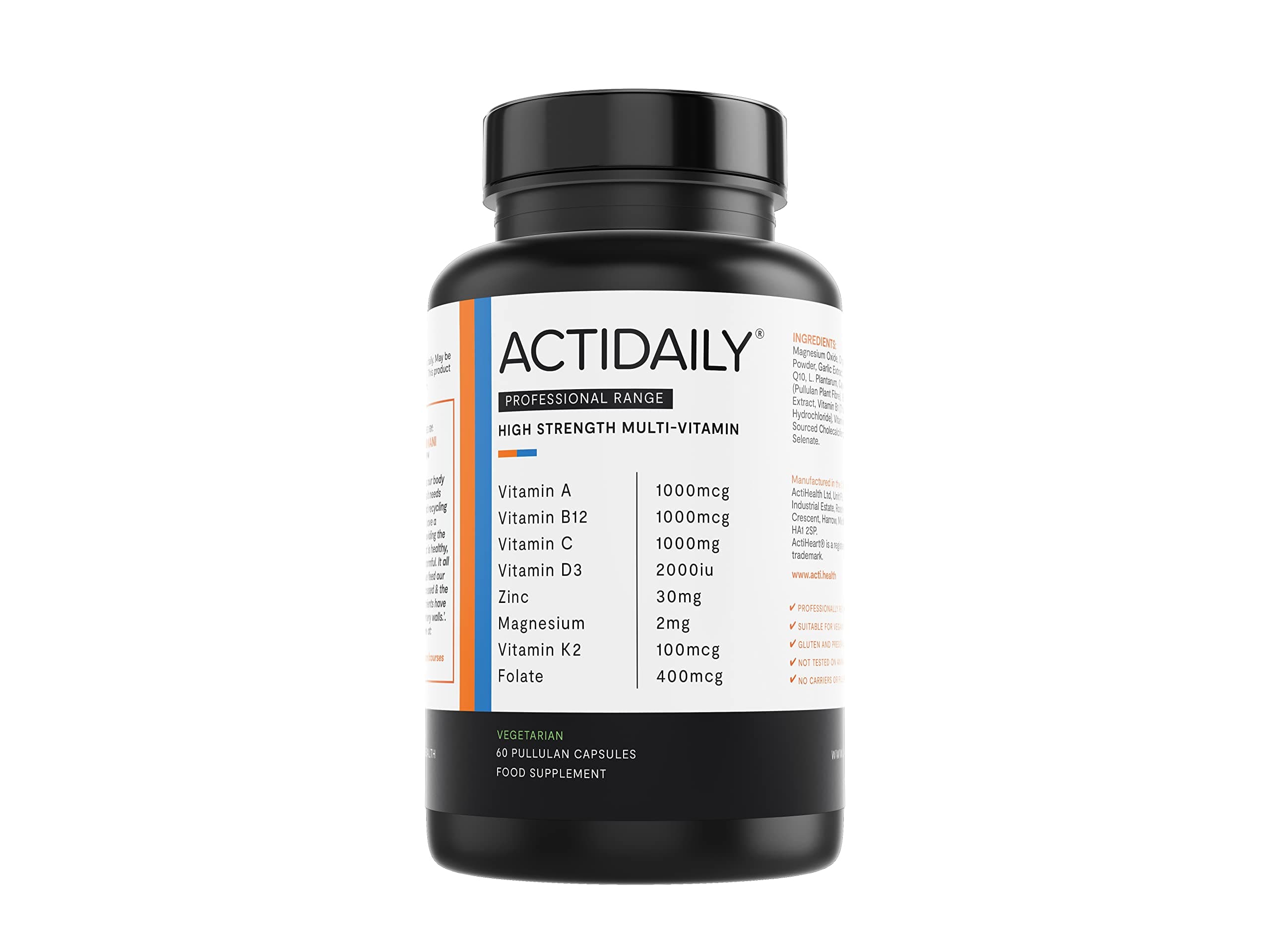 ActiDaily Multivitamin & Mineral Capsules | Essential Nutrients Including Vitamin D, B12, Zinc, Vitamin C | Powerful & High-Strength Formula for Energy Levels | Men & Women | Capsules | Made in UK