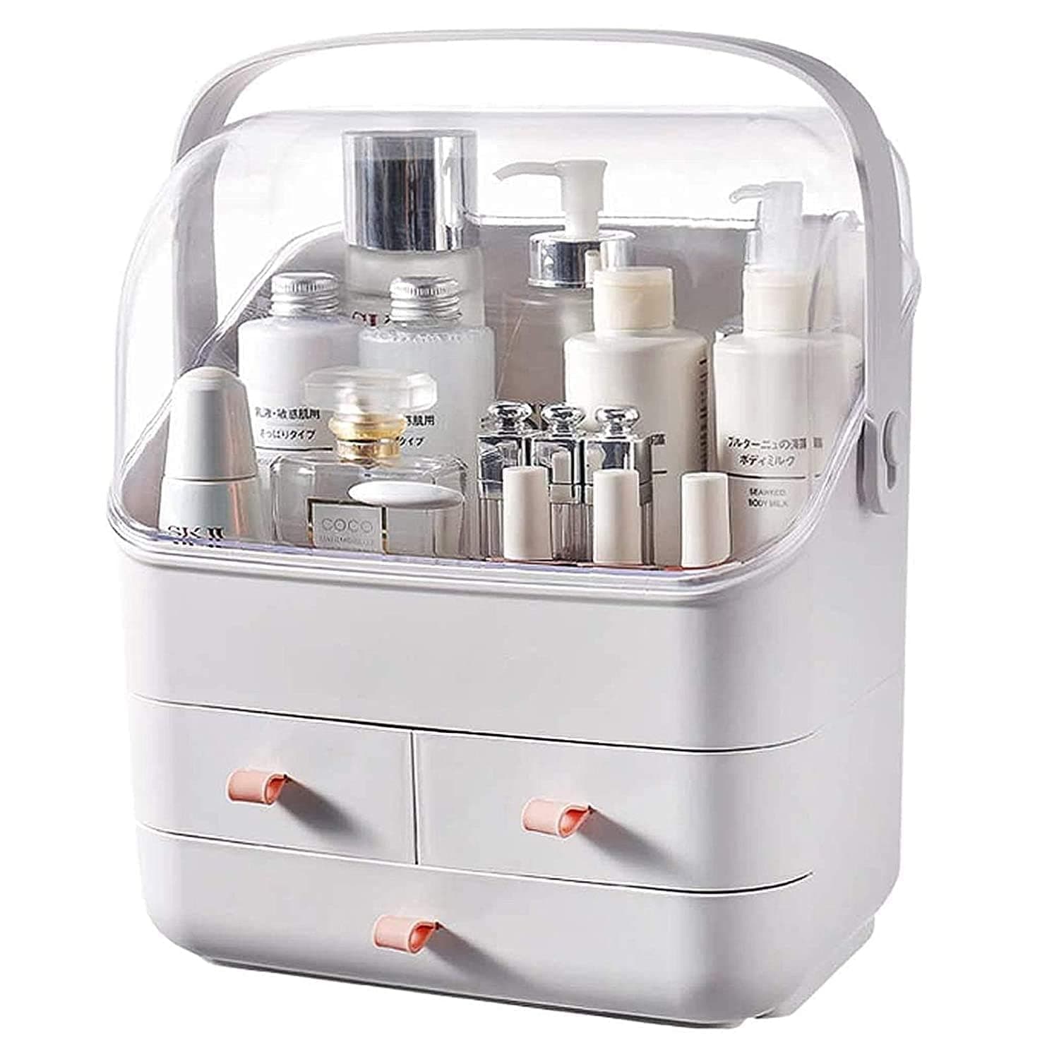 Makeup and Jewelry Organizer Box for Women and Girls - Earring Holder, Cosmetic Display With Lid, Skincare Organizer (White)