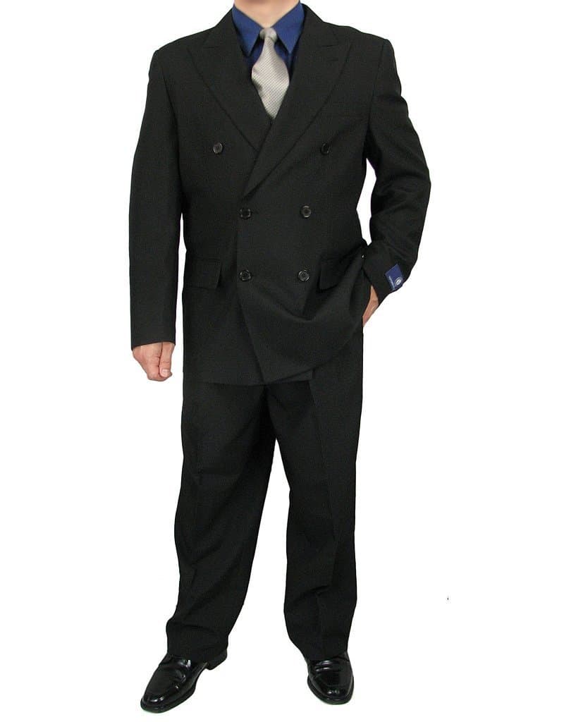 Sharp 2-Piece Double Breasted Men's Dress Suit - Black 58R