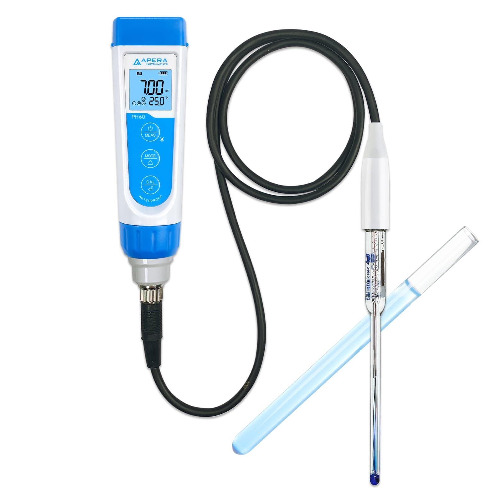 MARIVIA Apera Instruments PH60-MS Handheld pH Meter Tester Kit with LabSen 246-5 ATC Semi-Micro pH Electrode for Lab-Grade pH Measurement in Small Volume or Test Tubes