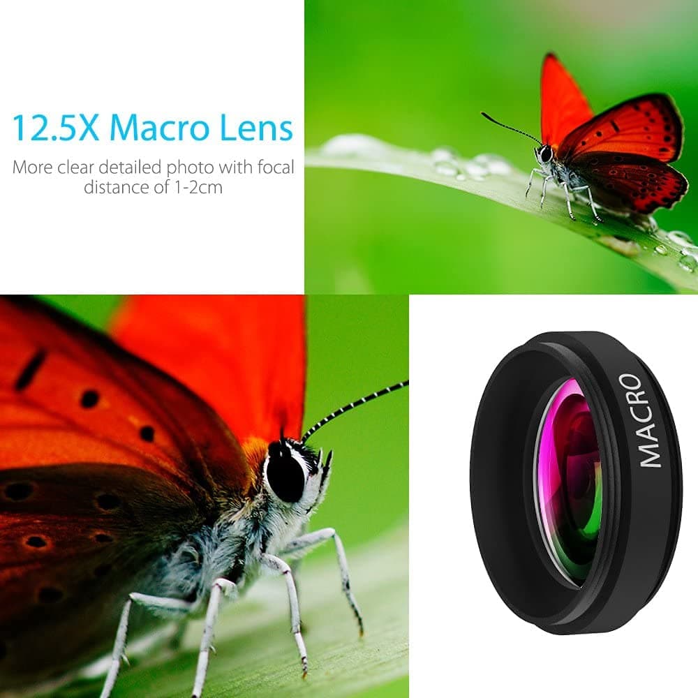 Phone Camera Lens ZPTONE 2 in 1 Clip-on Lens Kit 0.45X Super Wide Angle & 12.5X Macro Phone Camera Lens for Xiaomi,Redmi Oppo Vivo Android & Most Smartphones Black