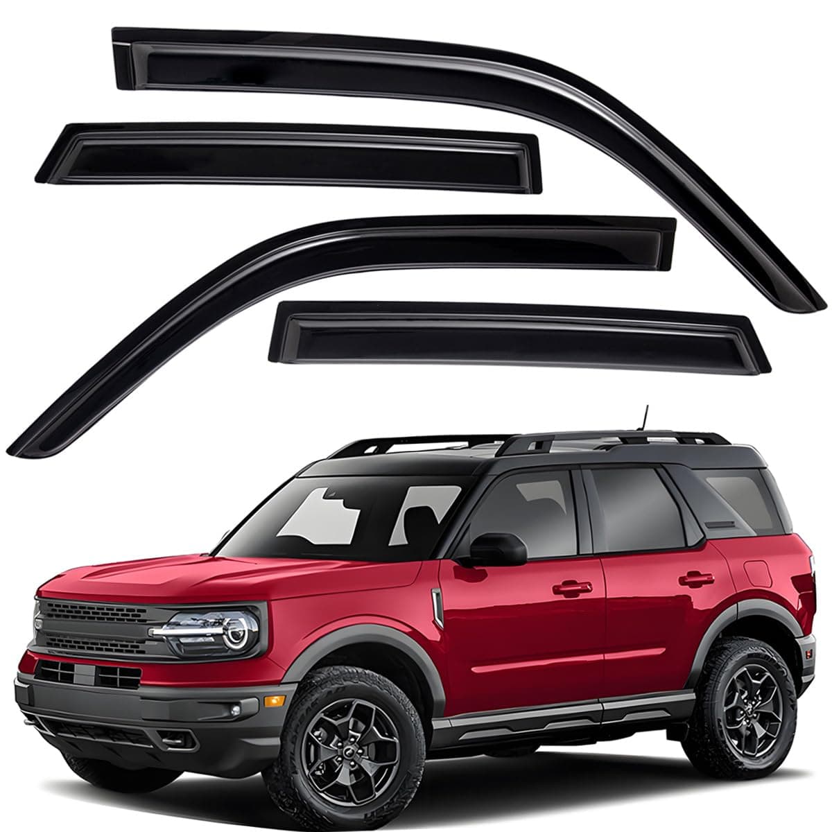 Extra Durable Outside-Mount Auto Vent Window Visor, Fits 2021-2025 Ford Bronco Sport, UV Protection Rain Guard, Original Wind Deflector, No-Drill Easy Install, Dark Smoke, 4-Pcs