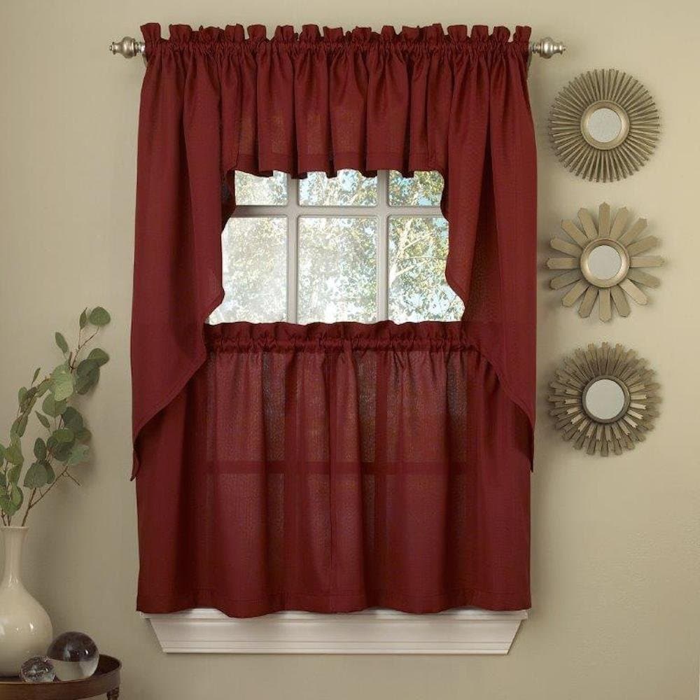 Ribcord Solid Color Kitchen Tier Curtain Pair, 54W x 24L, Wine
