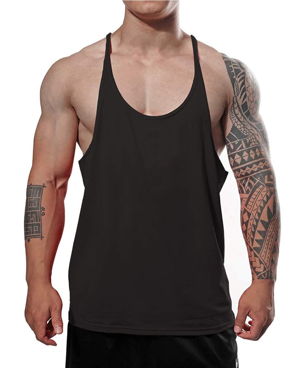 JEEING GEARMen's Stringer Bodybuilding Workout Gym Tank Tops Training Y Back Cotton, T1001-white, L