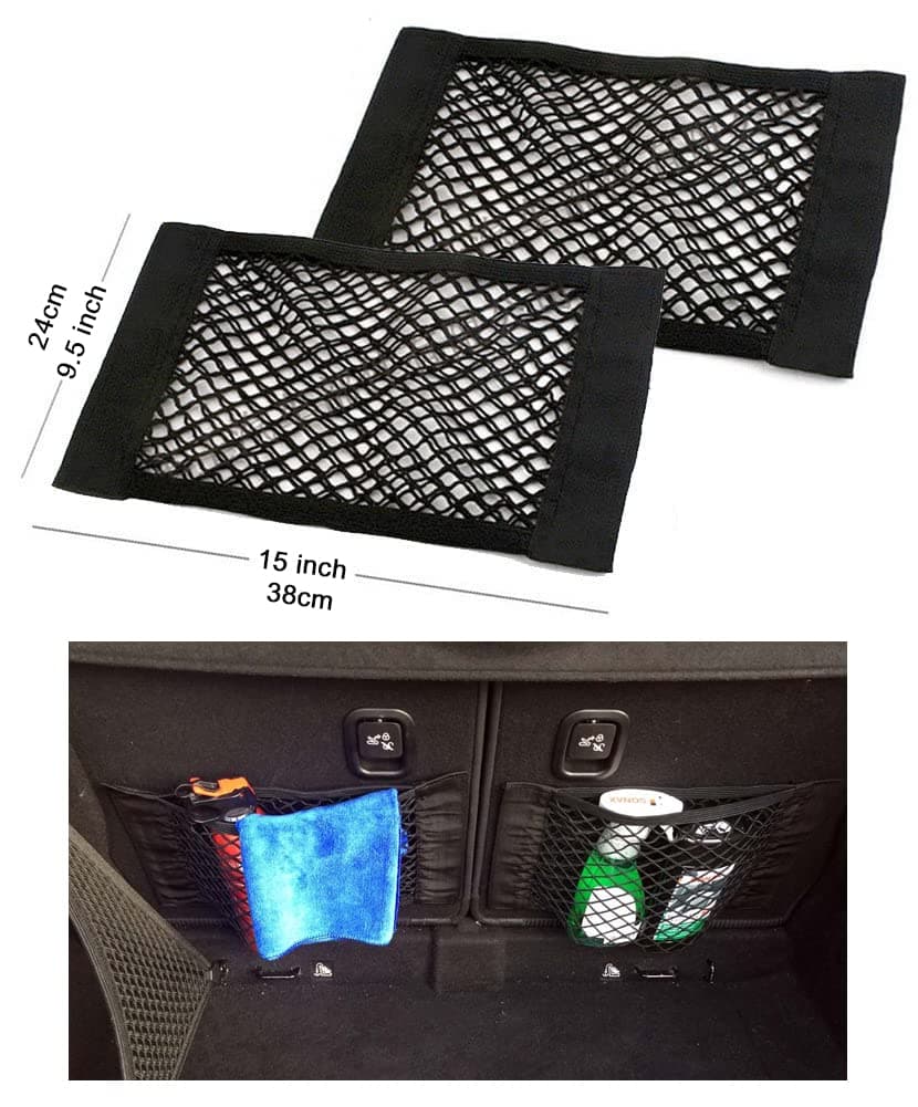 Universal Mesh Cargo Net Storage Net Wall Sticker Organizer Pouch Bag Storage Mesh Net for Car Trunk Storage Add On Organizers for Car Truck (15" x 9.5" (2 Packs))