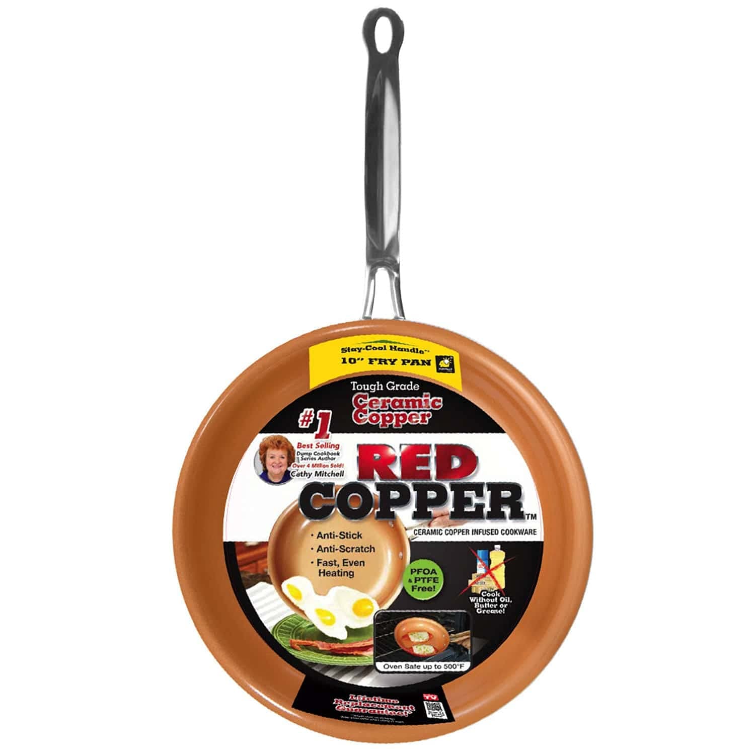 BulbHead Red Copper 10 inch Pan Ceramic Copper Infused Non-Stick Fry Pan Skillet Scratch Resistant Without PFOA and PTFE Heat Resistant From Stove To Oven Up To 500 Degrees