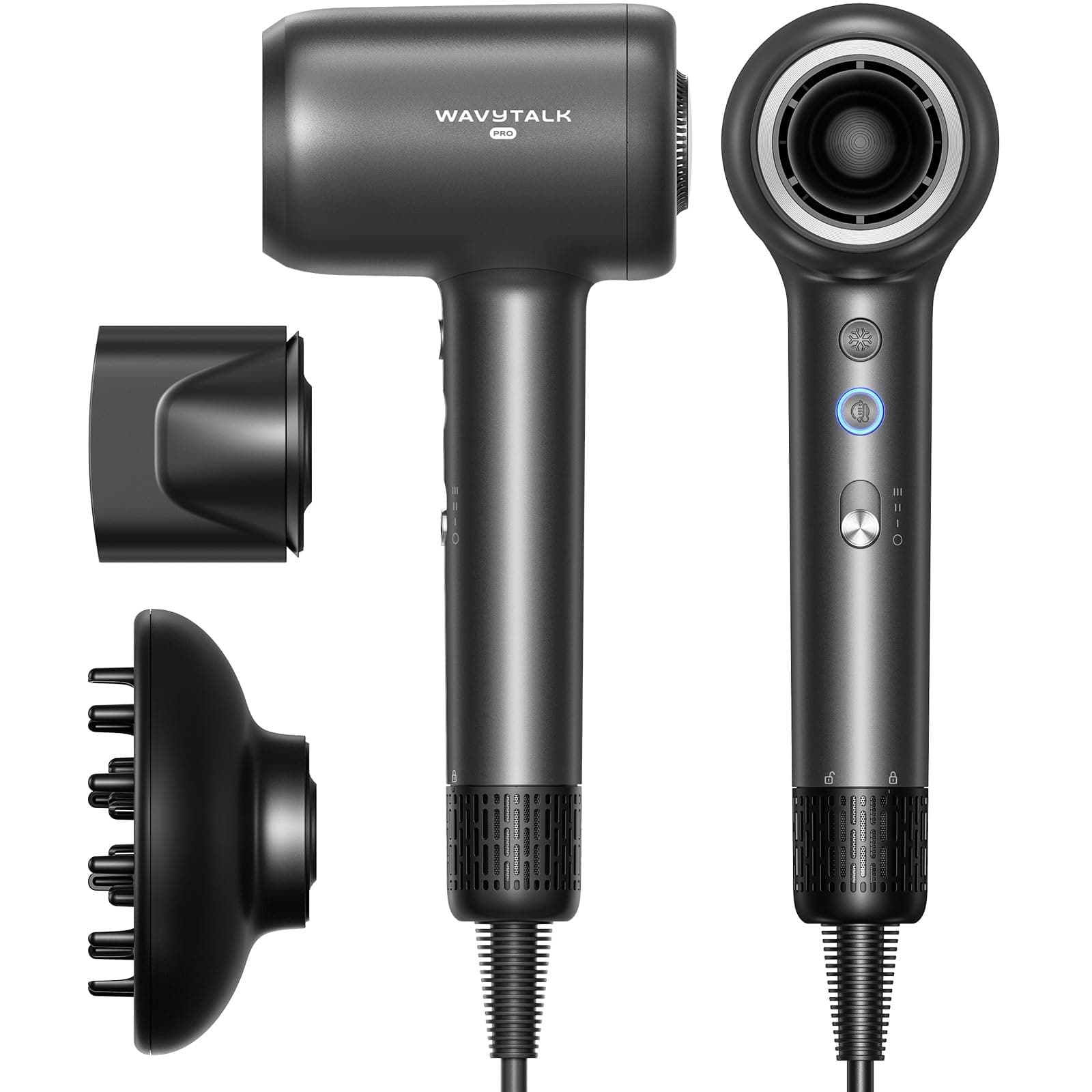 - Hair Dryer, Wavytalk Turblow Pro Fast Drying Blow Dryer with Diffuser, High Speed Hair Dryer with 110,000 RPM, Pro Negative Ions for Reduces Damage, Frizz Smoothing, 3 Speeds & 3 Temps, Matte Grey