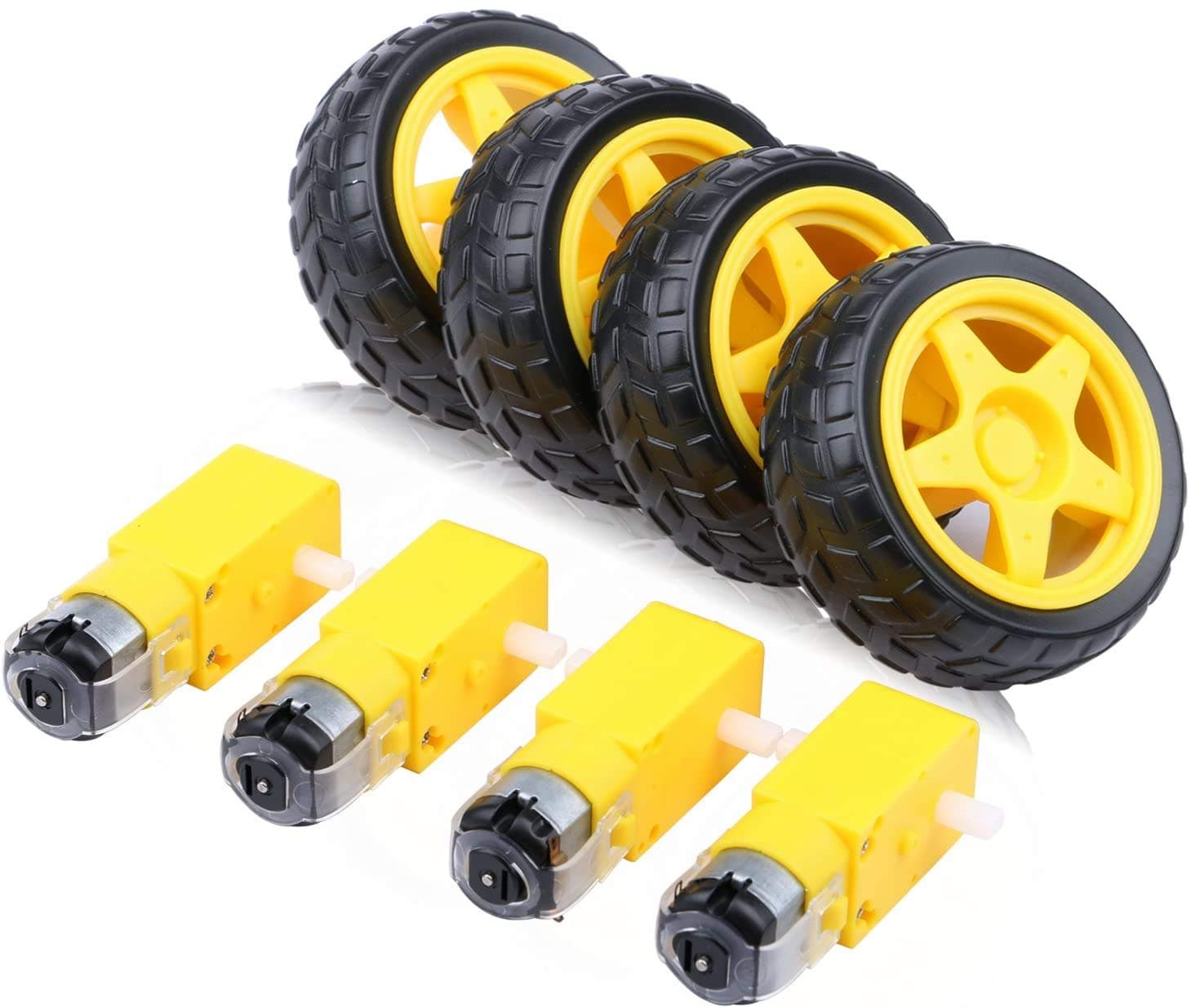 4pcs Geared Motor DC3V-12V DC for Four-Wheel Drive Toy Car/Robotic Body/Aircraft Toys+4pcs Plastic Tire Wheels