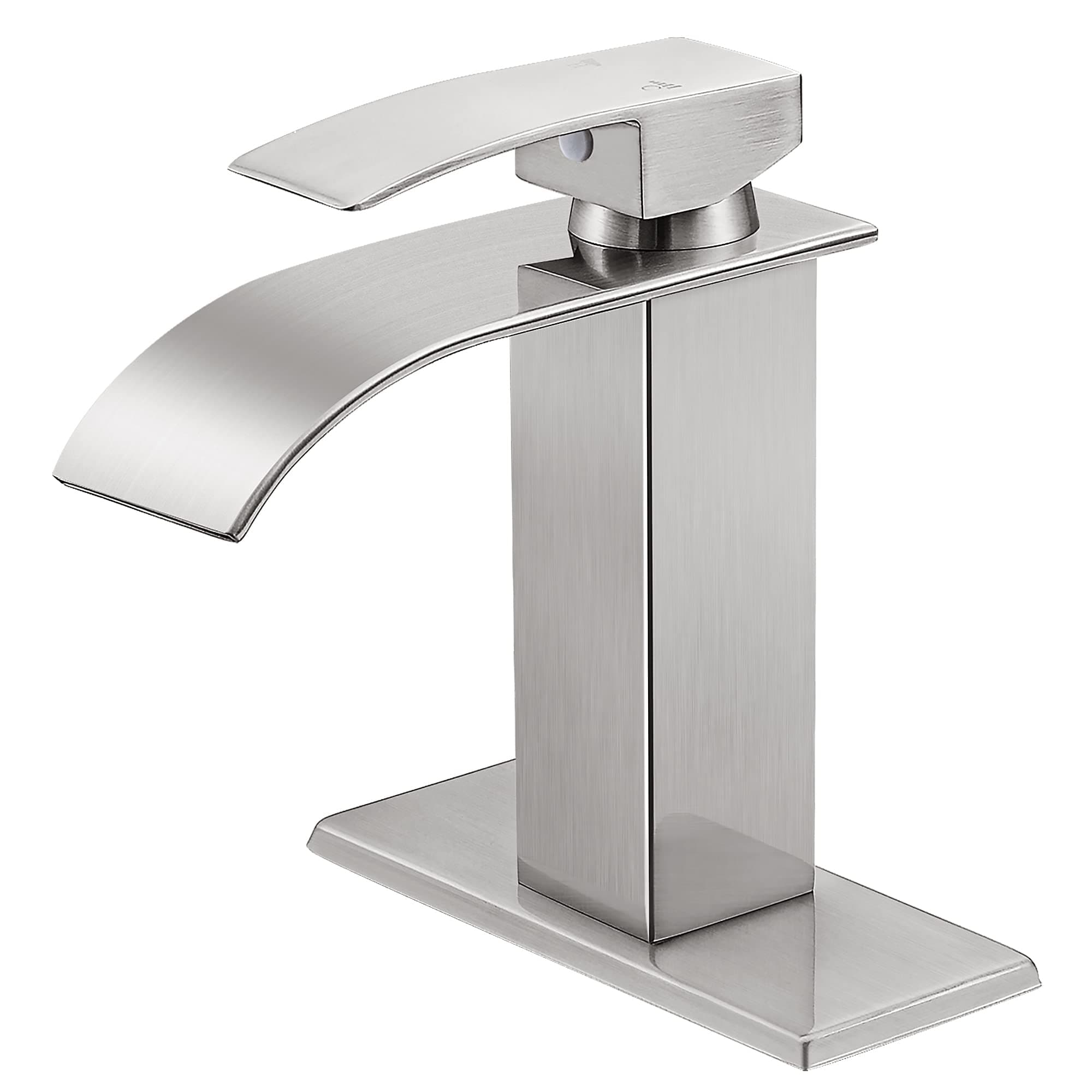 QomolangmaWaterfall Spout Bathroom Faucet Tap, Single Handle Bathroom Sink Faucet with Deck Plate, Staniless Steel, Brushed Nickel, 1 or 3 Hole