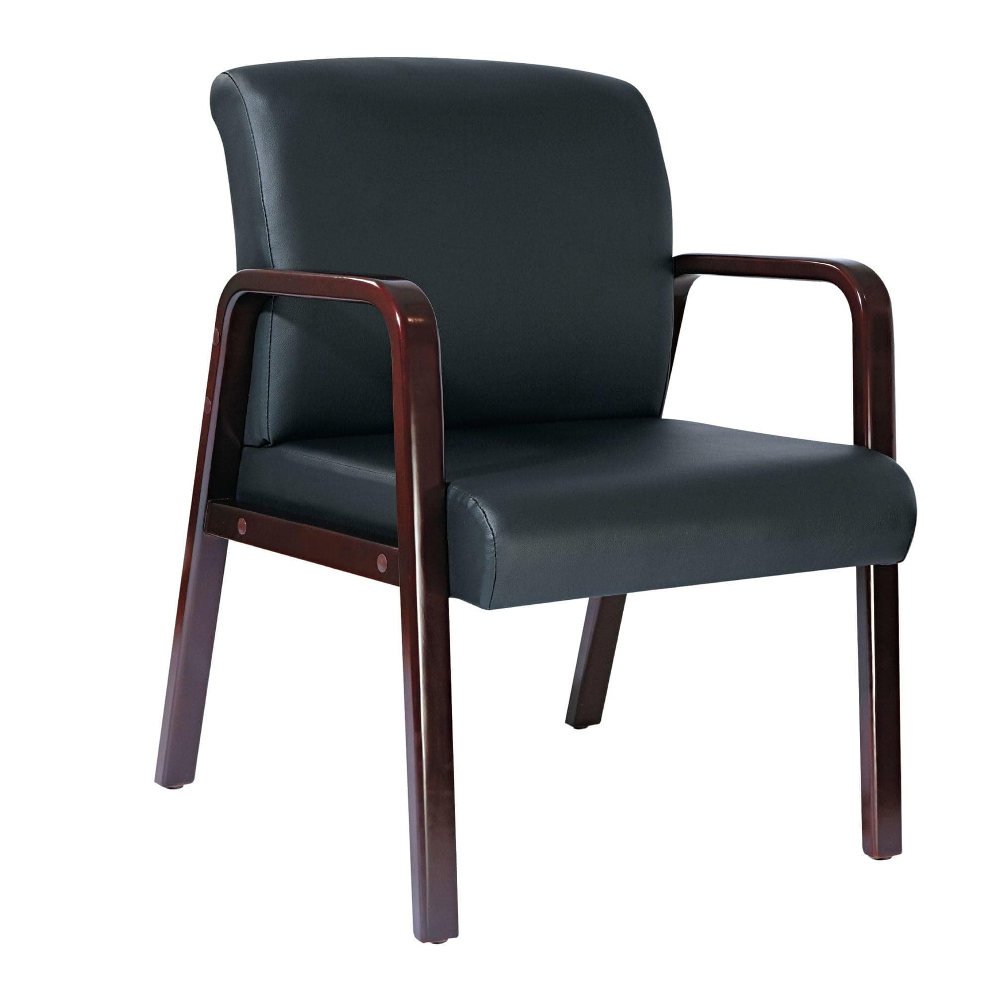 Reception Lounge Series Guest Chair, Mahogany/Black Leather