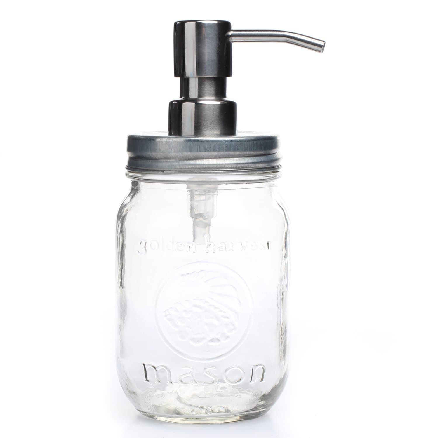 Vintage Inspired Mason Jar with Silver Pump and Lid for Dispensing Soaps and Decorating Homes