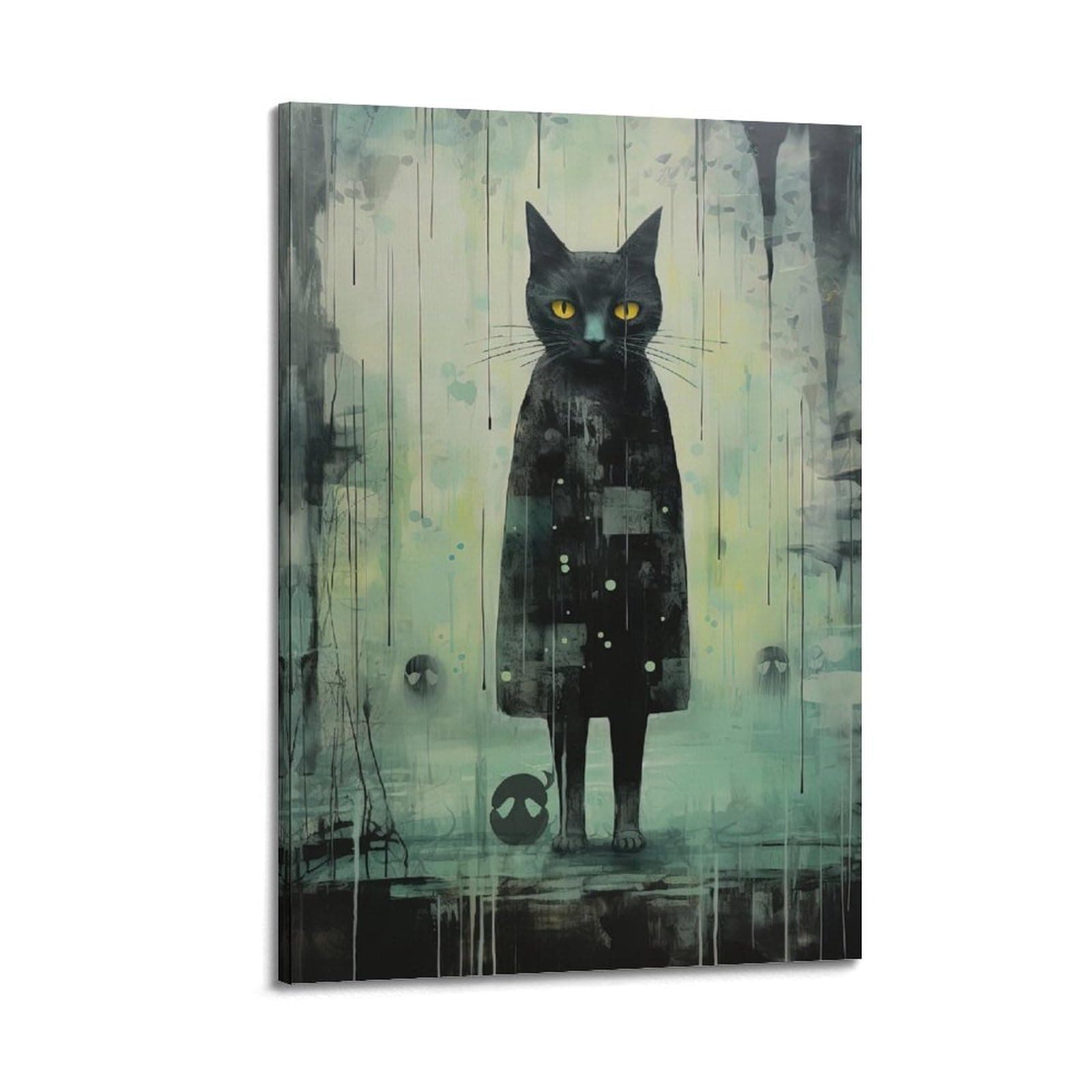 JLTC Comic Art Poster Strange Black Cat Poster Decorative Painting Canvas Wall Posters And Art Picture Print Modern Family Bedroom Decor Posters 24x36inch(60x90cm)