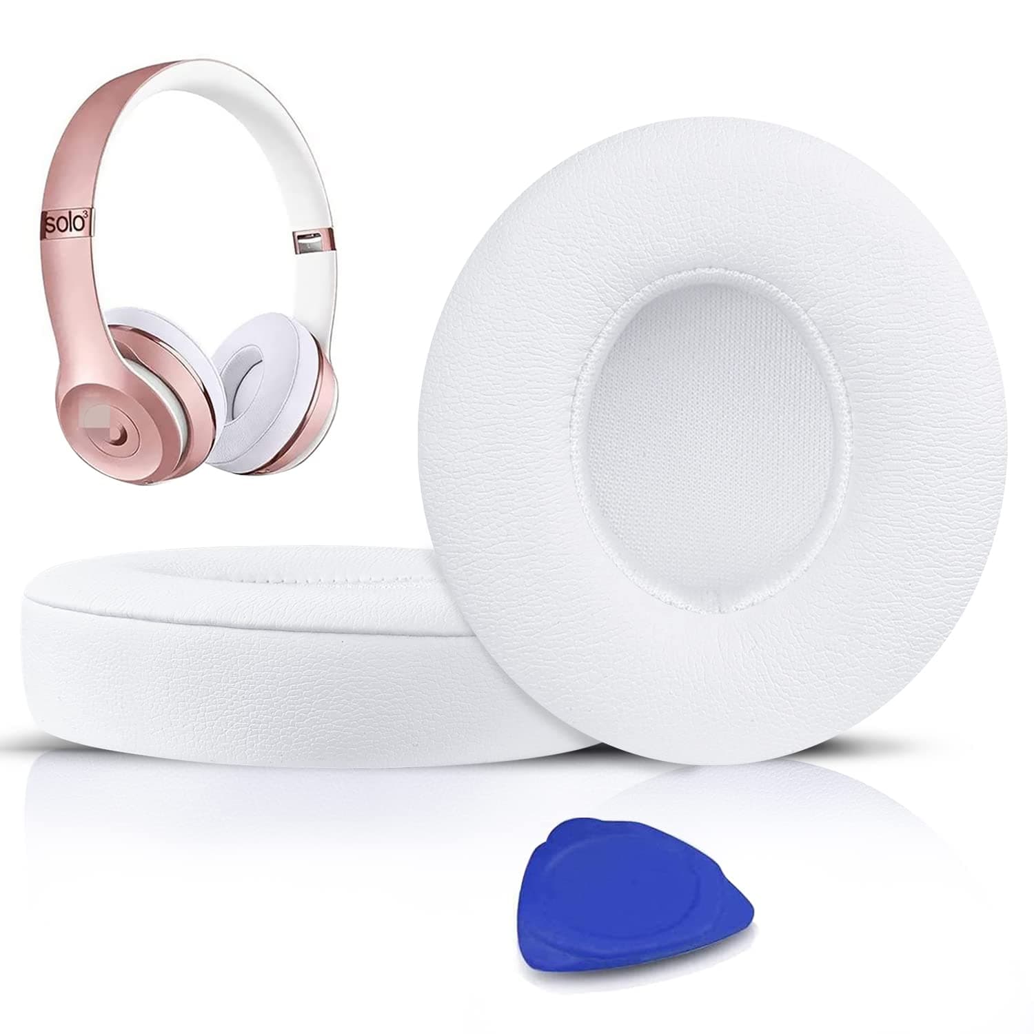 Earpads Cushions Replacement for Beats Solo 2 & Solo 3 Wireless On-Ear Headphones, Ear Pads with Soft Protein Leather, Added Thickness - (White)