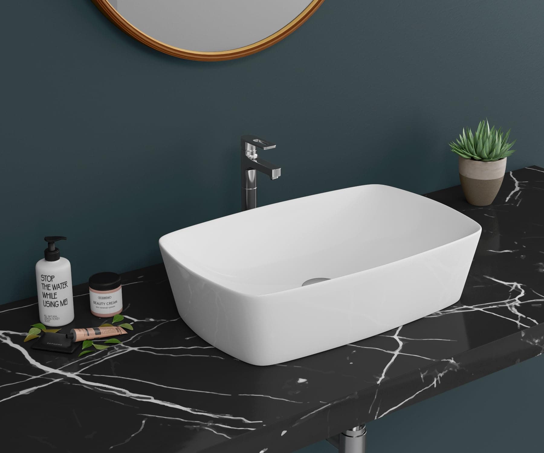 HOLO Colima Ceramic Table Top/Counter Top Wash Basin | Wash Basin for Bathroom (20" x 14" inch)