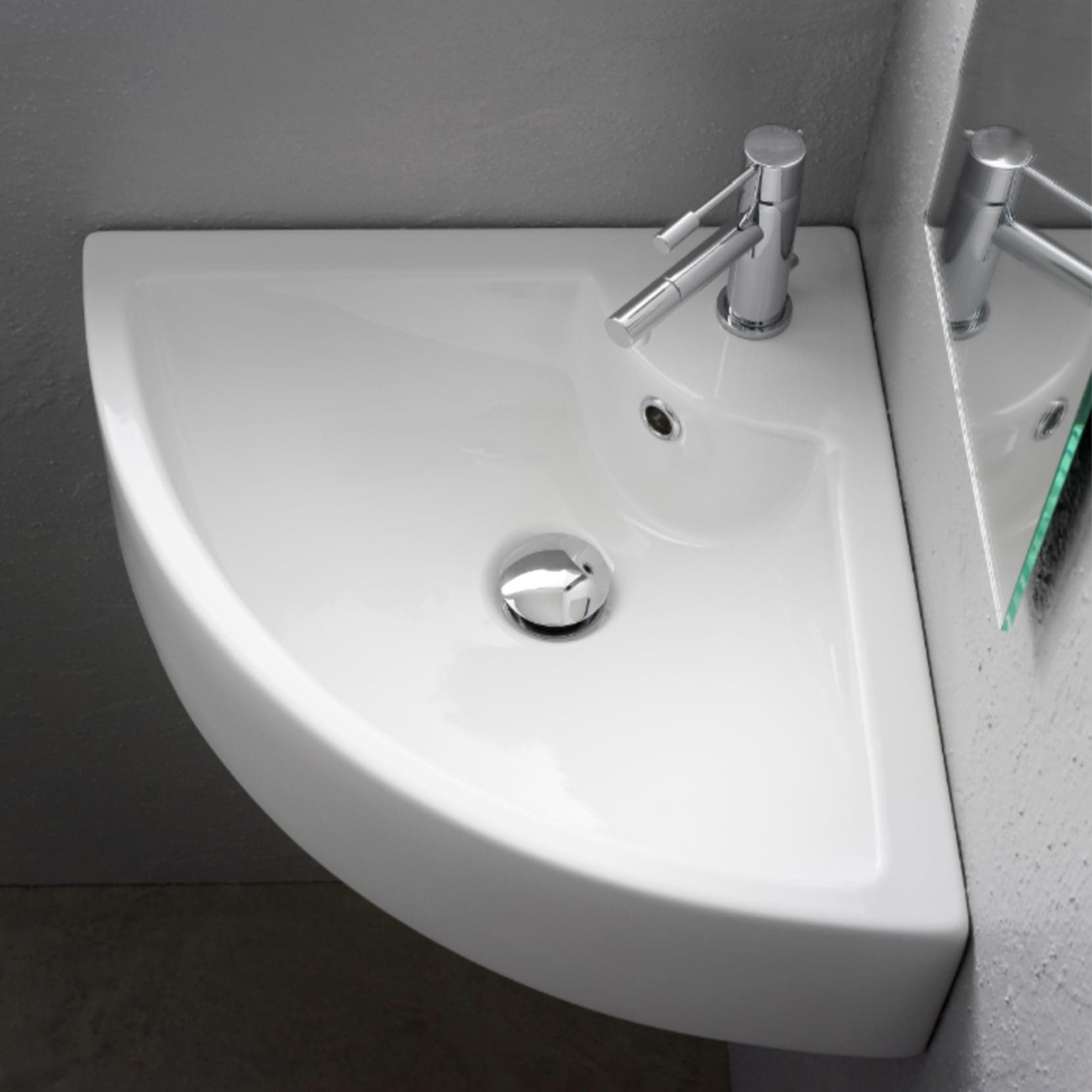 Corner Cloakroom Sink Bathroom Basin, Quarter Circle Shape Wall Mounted Corner Basins Small Sinks Ceramic White