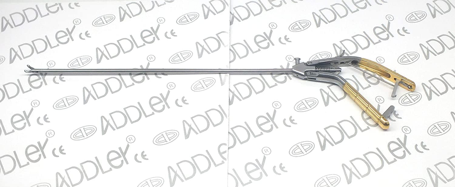 ADDLER LAPAROSCOPIC NEEDLE HOLDER CURVED STORZ TYPE GOLDEN 5MM LAPAROSCOPIC SURGICAL INSTRUMENT LIFE TIME ANTI RUSTING WARRANTY QTY-1.