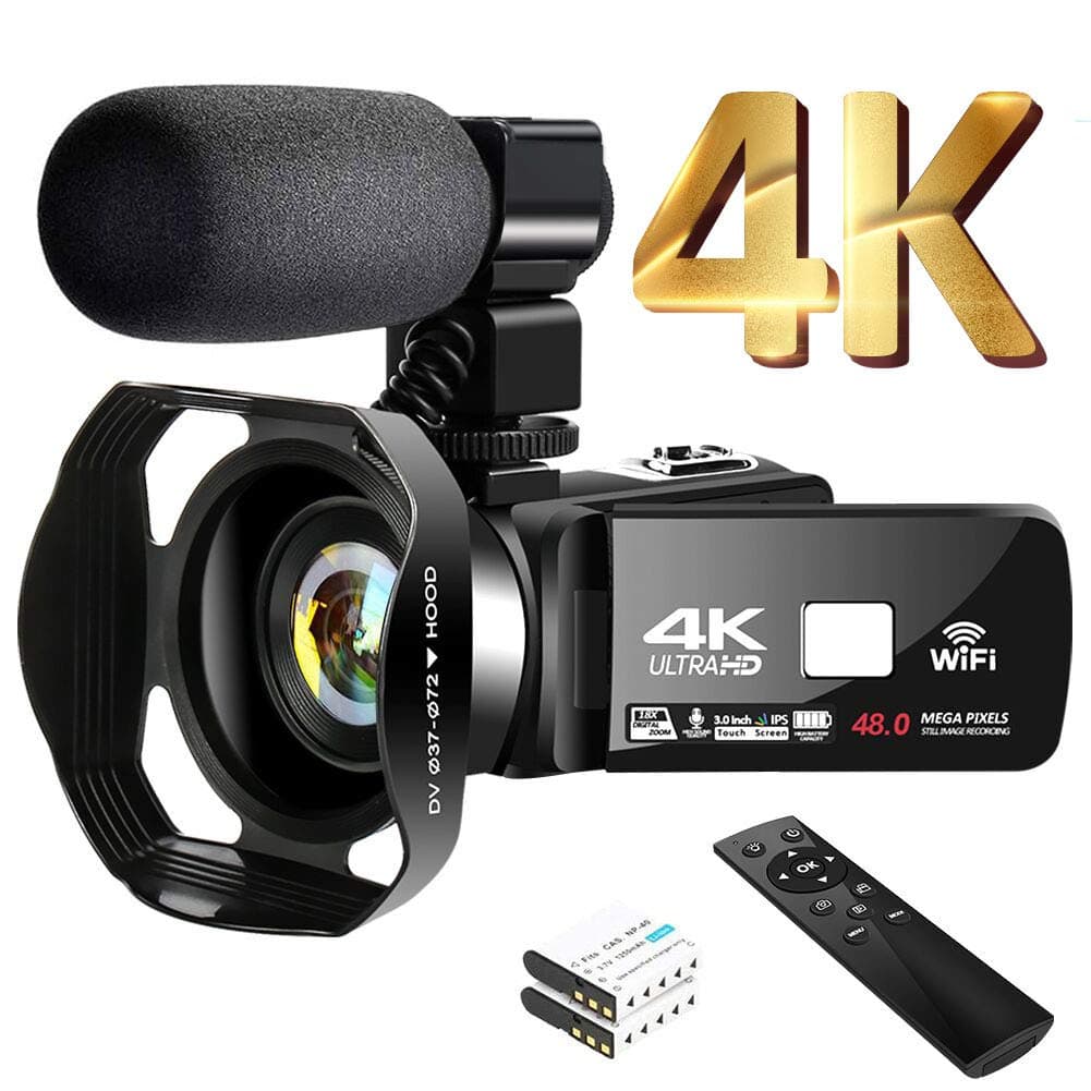 4K Video Camera Camcorder with Microphone 30FPS 48MP Vlogging Camera with Rotatable 3.0” Touch Screen and Time-Lapse Digital Camera IR Night Vision Webcam