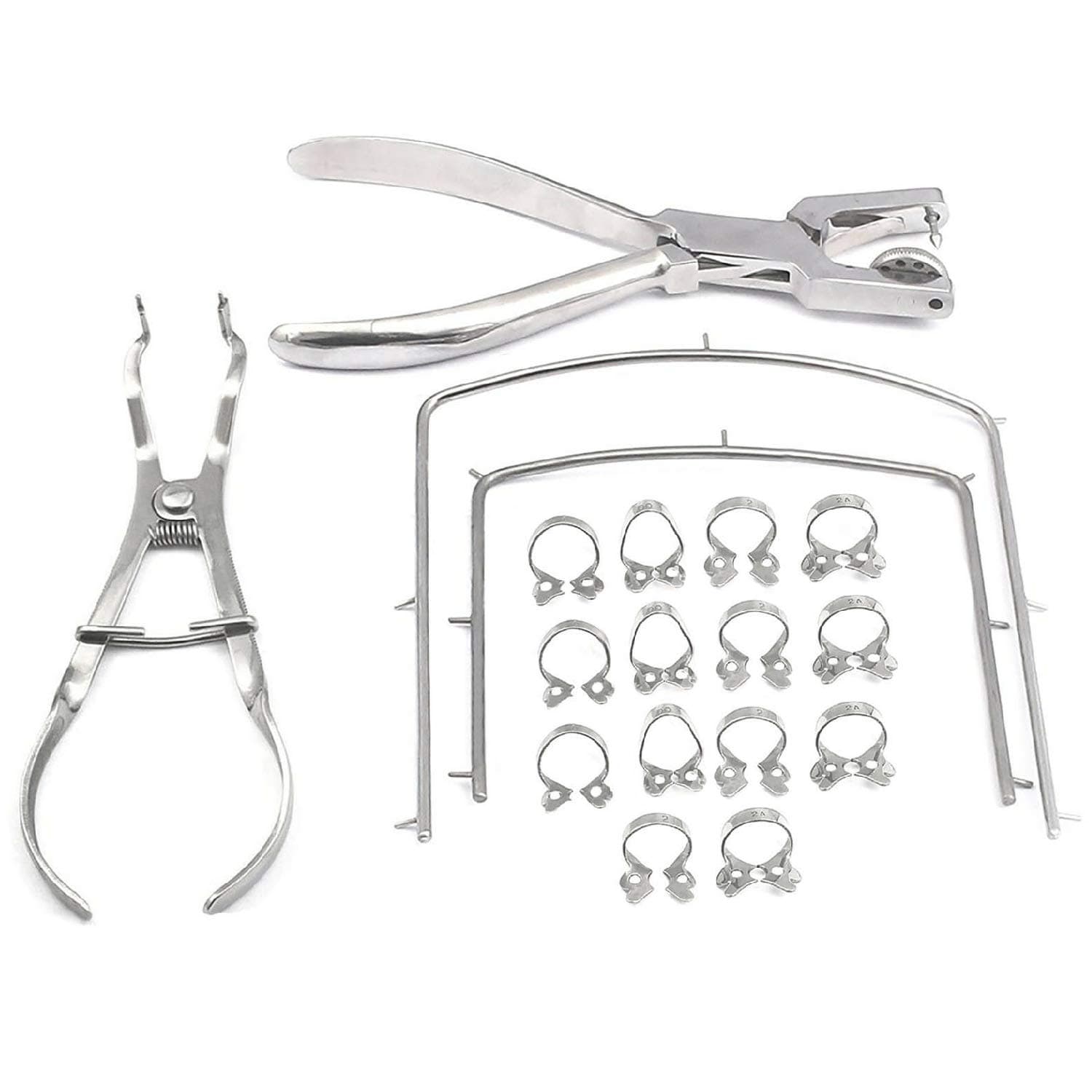 New Endodontic Clamps Kit Starter of 18 pcs with Frame Punch Clamps Dental Instruments