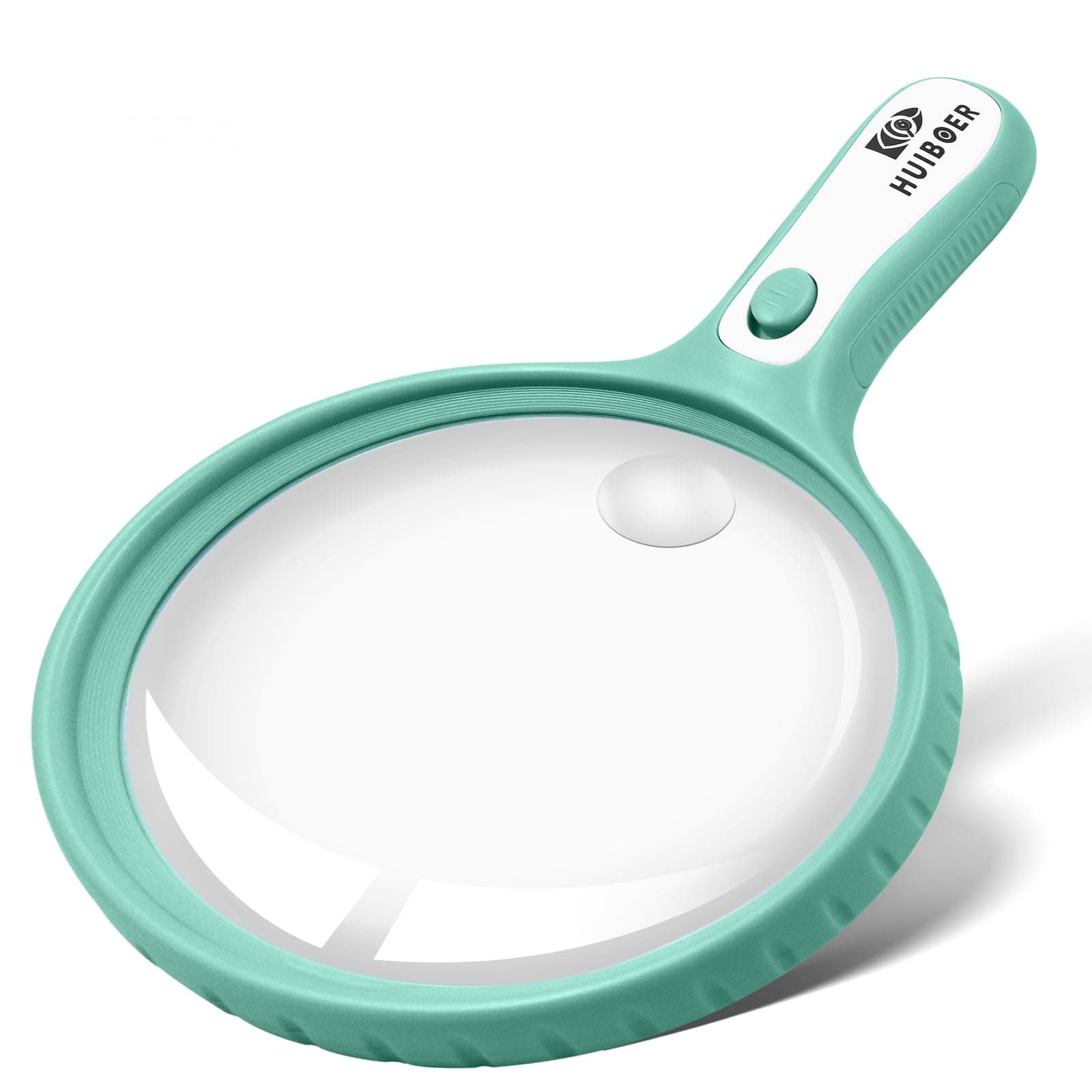HUlBOER Large Magnifying Glass with Light 10X 20X Handheld Magnifier with 4 LED Lights for Seniors Kids, Reading, Working, Coin & Jewelry Inspection (Green)