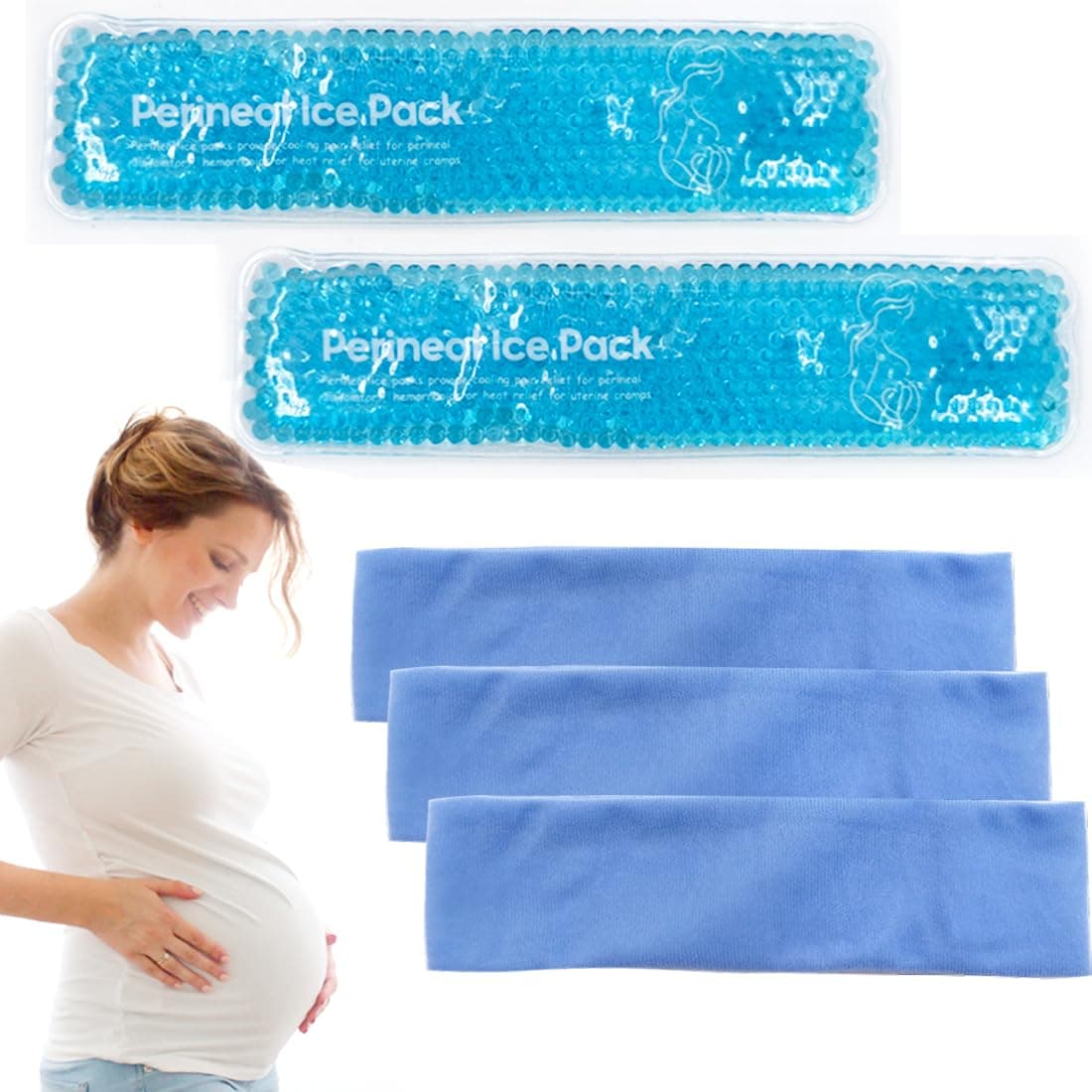 Reusable Perineal Ice Packs for Postpartum & Hemorrhoid Pain Relief, Hot & Cold Pack for Women After Pregnancy, 2 Ice Pack and 3 Cover. (Blue)