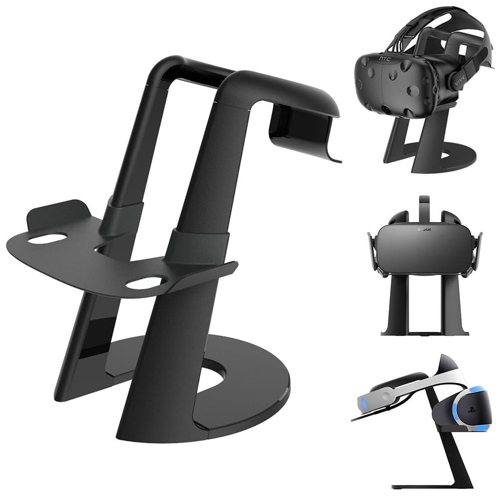 Dinly VR Stand, Universal VR Headset Display Holder for HTC Vive, Playstation VR, Oculus Rift and Oculus Go, ABS, Black