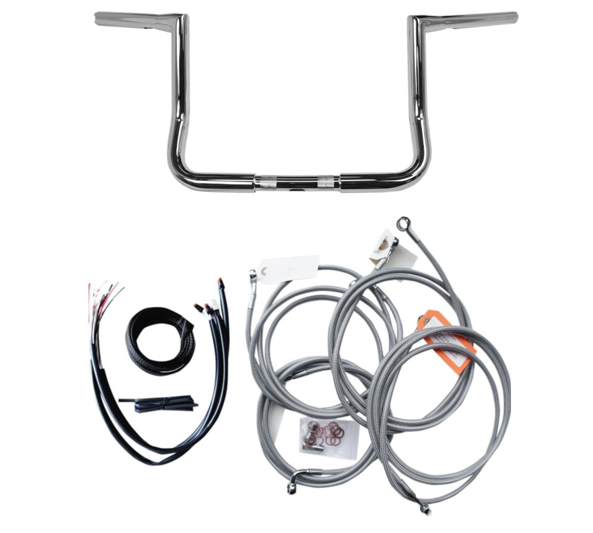 LA CHOPPERS LA-7361KT1-14 Chrome Ape Hanger Handle Bar Kit (Bar/Cbl KT14")