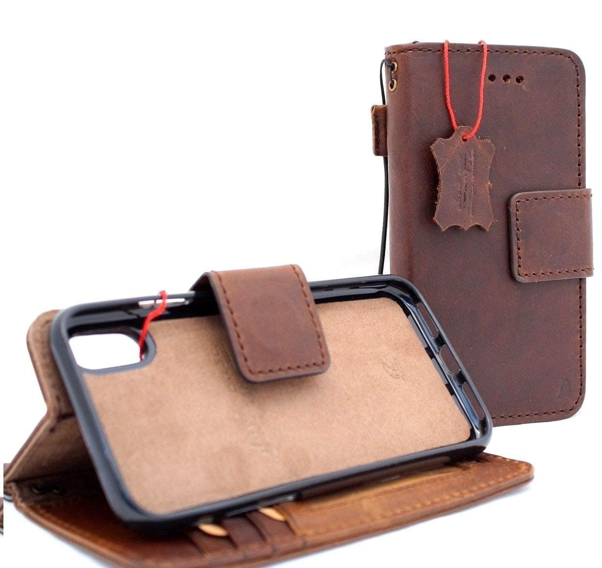 Genuine Real Leather Case for iPhone x Book Wallet Handmade Cover 10 Luxury Cards Soft Holder Magnetic Closure Vintage Detachable DavisCase Removable Jafo Oiled