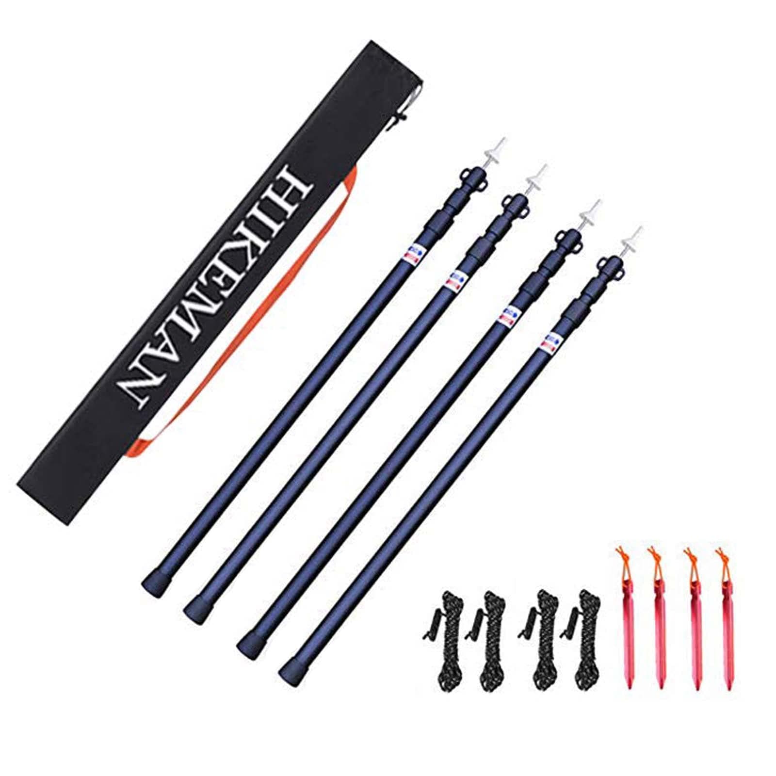 HIKEMAN Tent Poles Camping Poles for Tarp Awning Canopy Porch Sun Sails Tarpaulin Headroom Aluminium Adjustable Telescoping 90-230cm