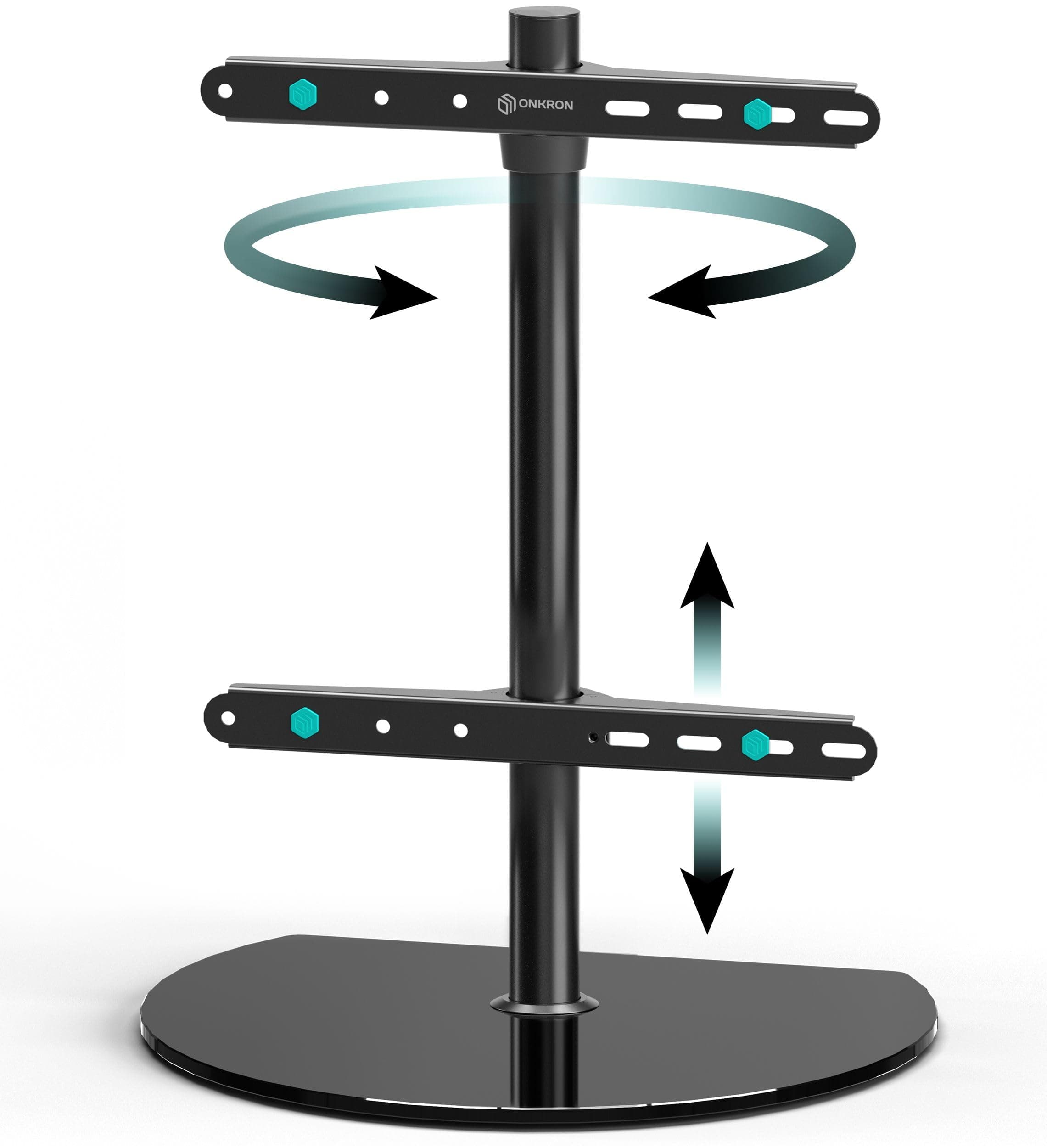 ONKRON Table Top TV Stand - 360 Swivel TV Stand for 32-65 Inch LED LCD Flat or Curved Screen TVs up to 77 lbs - Tempered Glass Height Adjustable TV Base Max VESA 400x400 mm, Black