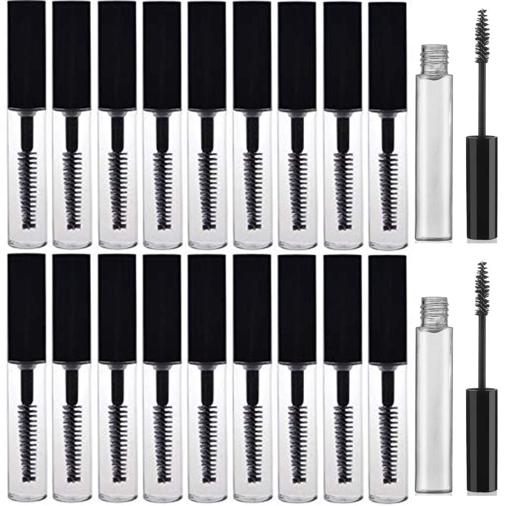 VEIREN 20 Pack Empty Mascara Tube with Eyelash Wand 10ML Plastic Refillable Eyelash Cream Container Bottle DIY Mascara Container Sample Vial Cosmetic Clear Portable Home Travel Eyelashes Tube