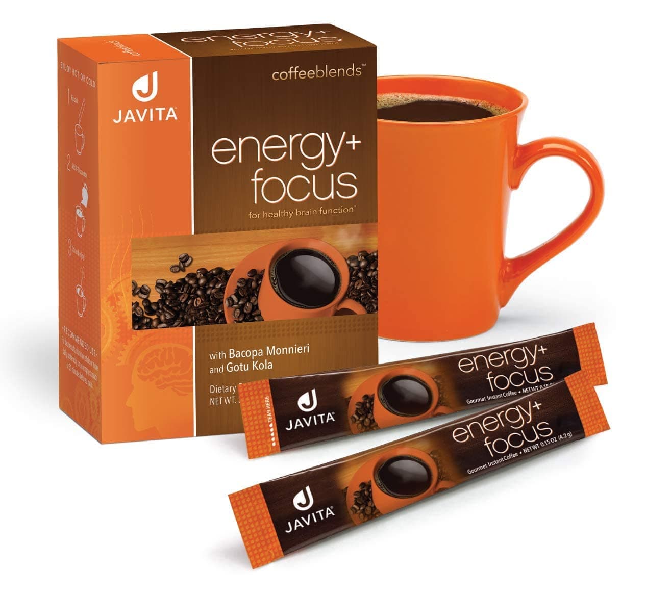 Energy + Focus Instant Coffee by Javita – Premium Arabica with Adaptogens – Clean Energy & Mental Clarity Support – Convenient Functional Coffee Medium Roast Coffee Mix (1 box/24 serv.)