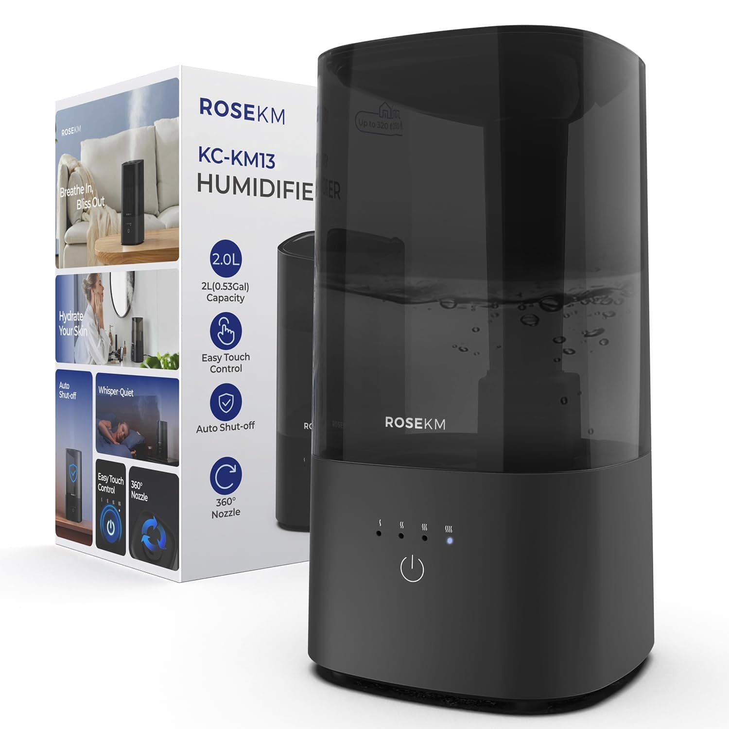 Humidifiers for Bedroom, Cool Mist Air Humidifier for Home Plant and Baby Nursery, Quiet Ultrasonic Humidifier with 360Β° Nozzle, Auto Shut-Off, Filterless, Black