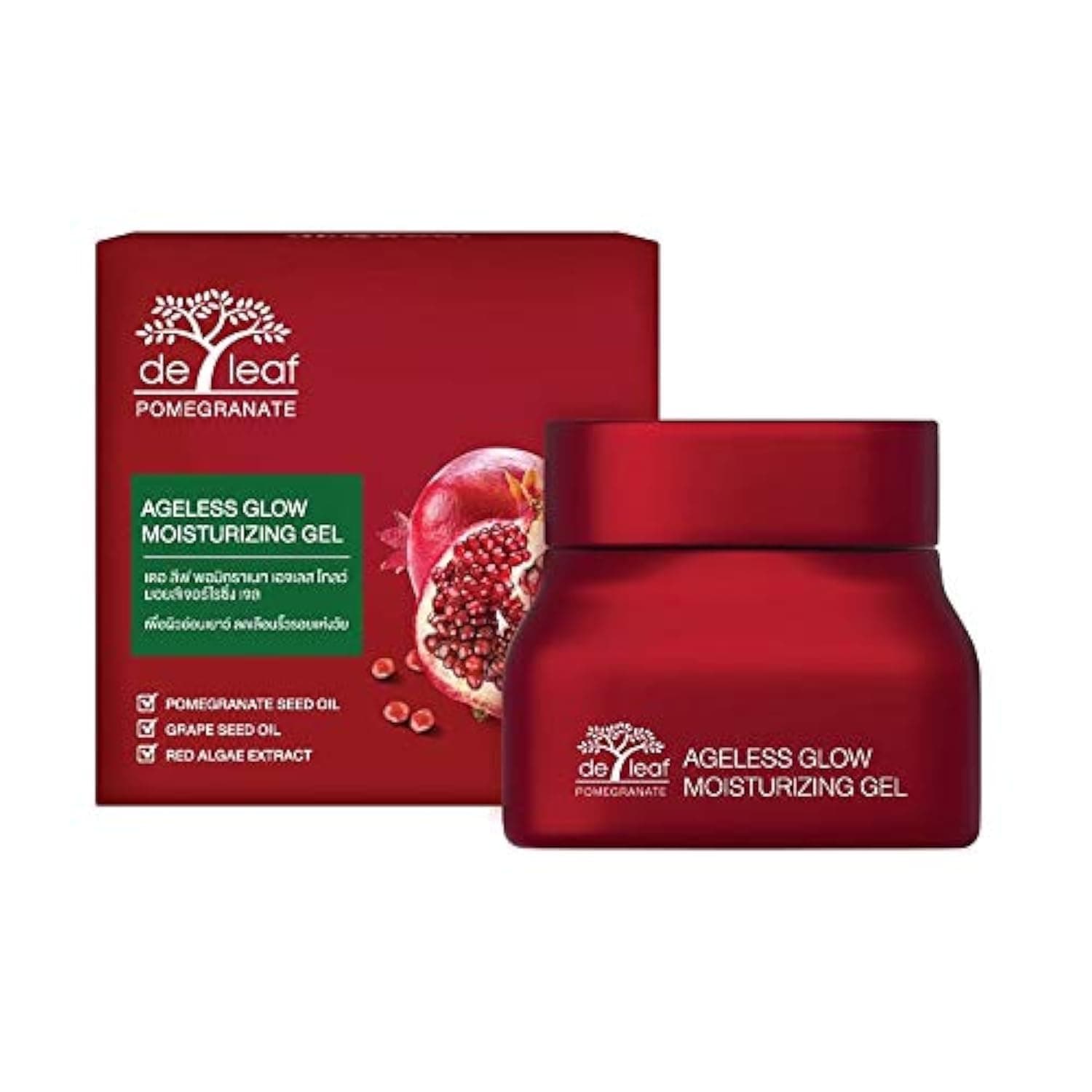 DE LEAF THANAKA Pomegranate Ageless Anti Aging Gel Fast Absorbing Smooth Moisturizer Moisturizing Hydrate Hydrating Face Facial Soothing Rejuvenating Gel Youthful Glow Skin Care, 1.3 Fl Oz / 40 ml