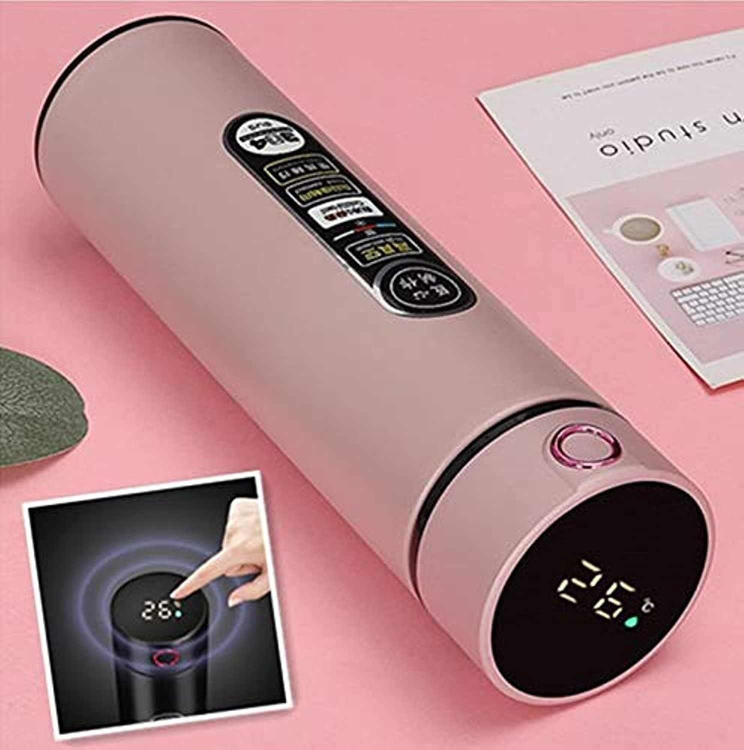 M J MEI JIA Travel Mugs Insulated Stainless Steel Water Vacuum Bottle Double walled Flasks Thermo for Hot and Cold Drinks Sports Hiking Running 500ml LED Temperature Display Smart Water Cup (Pink)