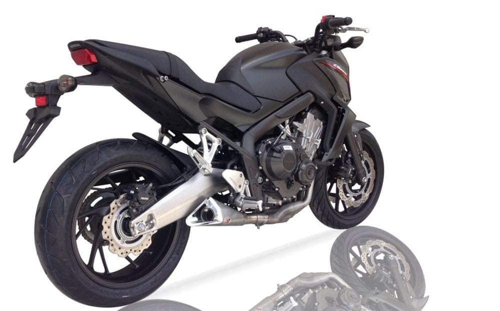 IXIL 070-656B-4 IXIL X55 completesystem, stainless steel, black, HON CB 650 F/CBR 650 F, 14-, E-mark, with catalyst, Euro 3+4