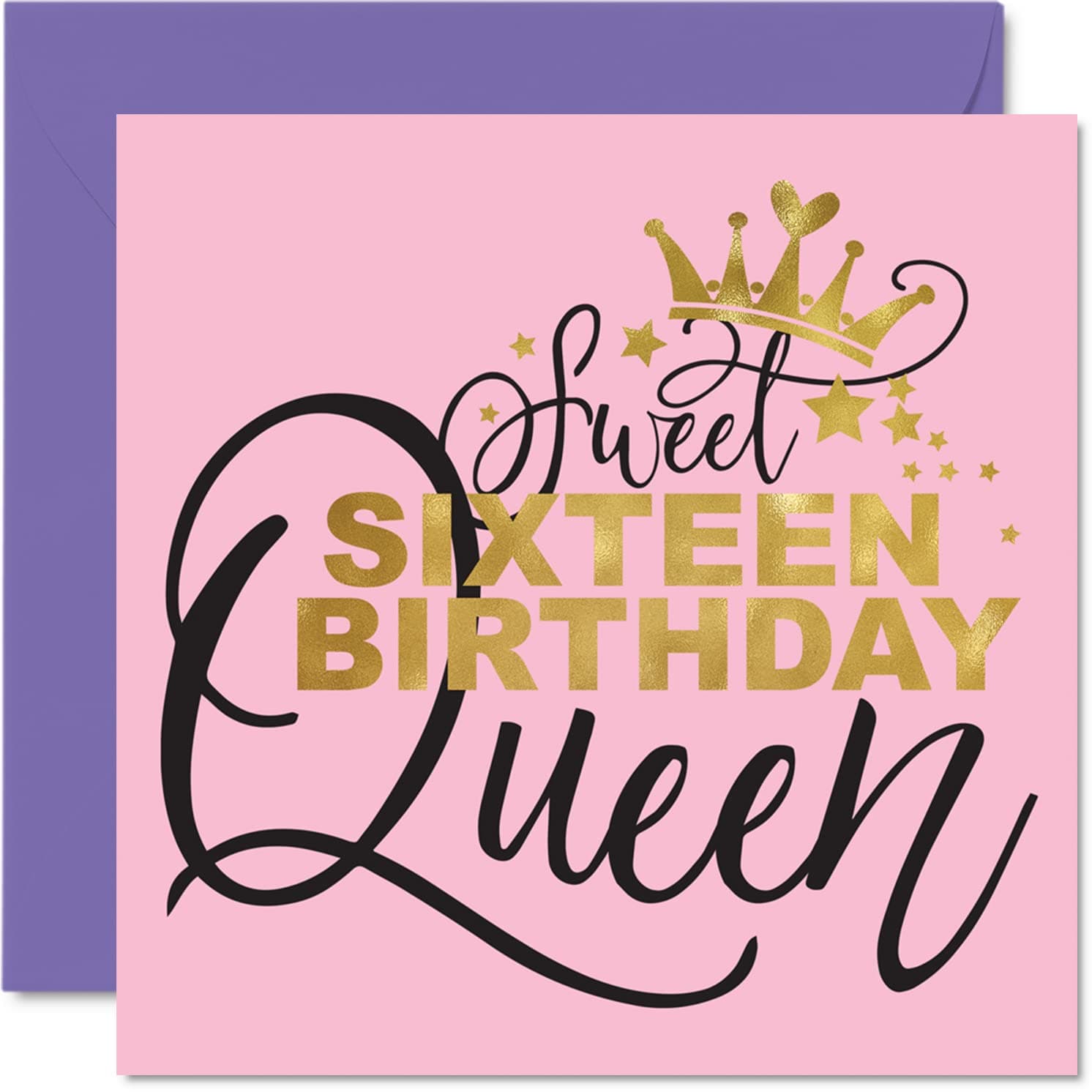 16th Birthday Cards for Girls Her - Sweet 16 Sixteen Queen - Happy Sixteenth 16 Birthday Card Girl for Daughter Granddaughter Niece Sister Friend Cousin, 5.7 x 5.7 Inch Female Greeting Cards Gift