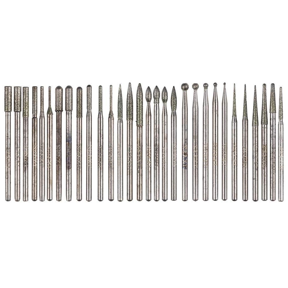 Yakamoz 30Pcs 2.35mm Shank Titanium-Coated Diamond Burrs Set Rotary File Burs Accessories Kit for Rotary Grinder Tools Grinding Polishing Carving Stone Jewelry Glass Ceramics