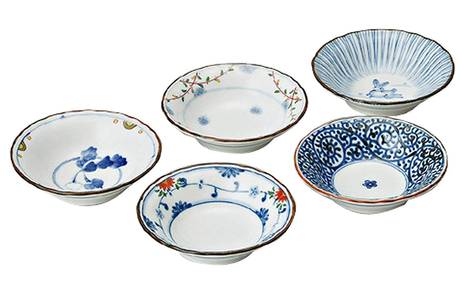 Saikai Pottery Traditional Japanese Nishiki Patterns Porcelain Plates (5 Plates Set) 31988 from Japan