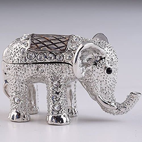 Keren Kopal Silver Elephant Trinket Box Decorated with Swarovski Crystals Miniature Collectible Animal Figurine