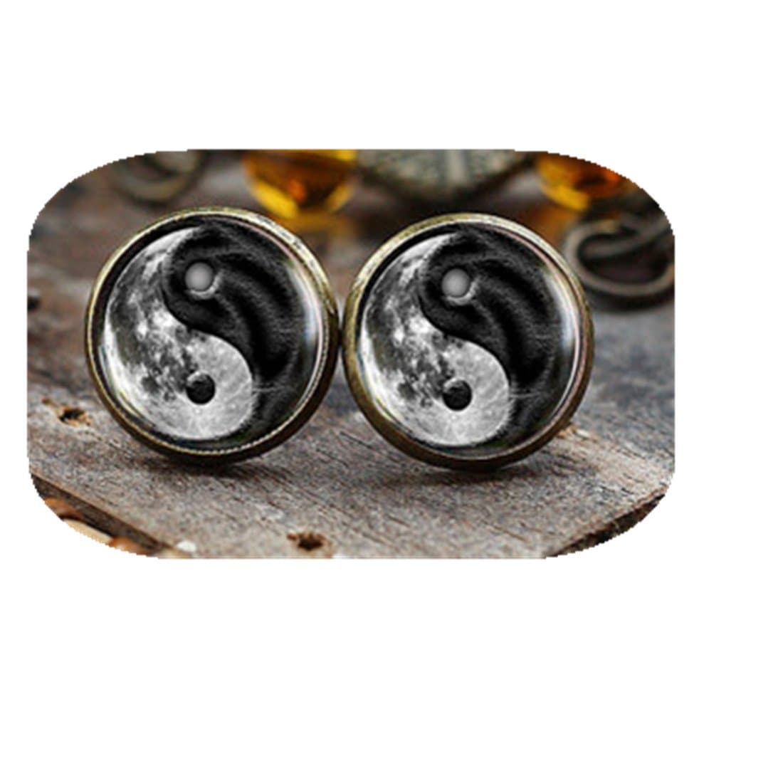 Moon Yin Yang stud earrings, Moon earrings, Yin Yang earrings, Spiritual Gift, black and white earrings