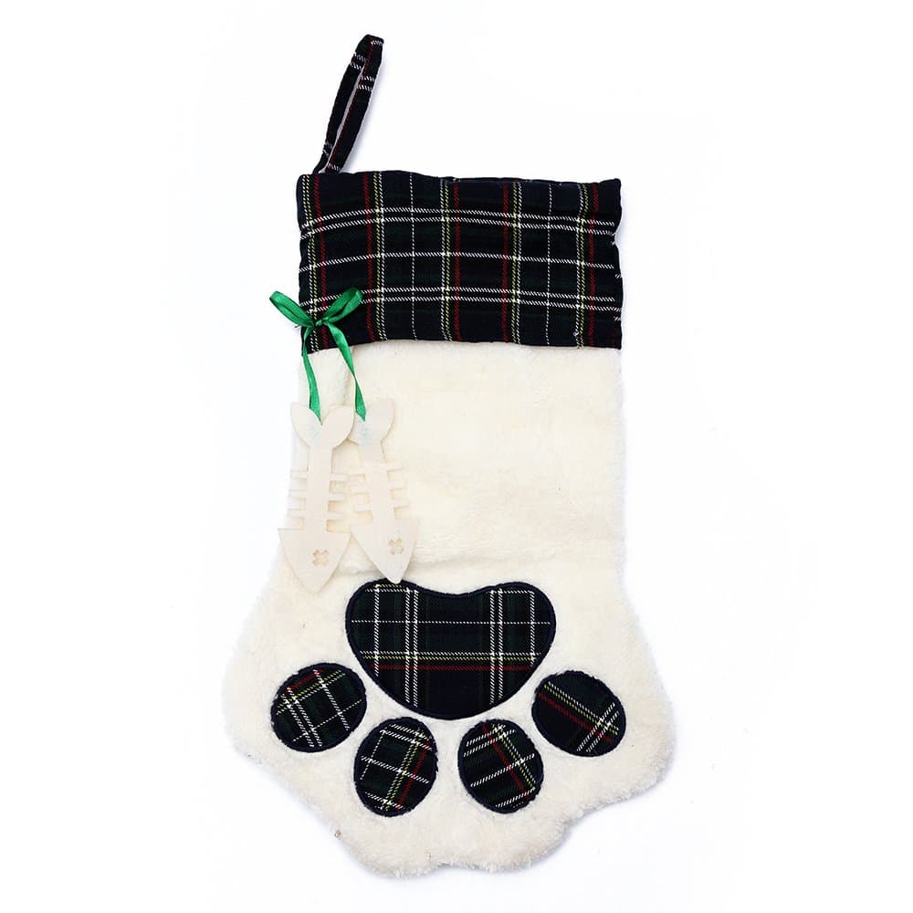 M DoDo Christmas Paw Stocking For Pet Dog Large Sherpa Hanging Christmas Stocking (Green)