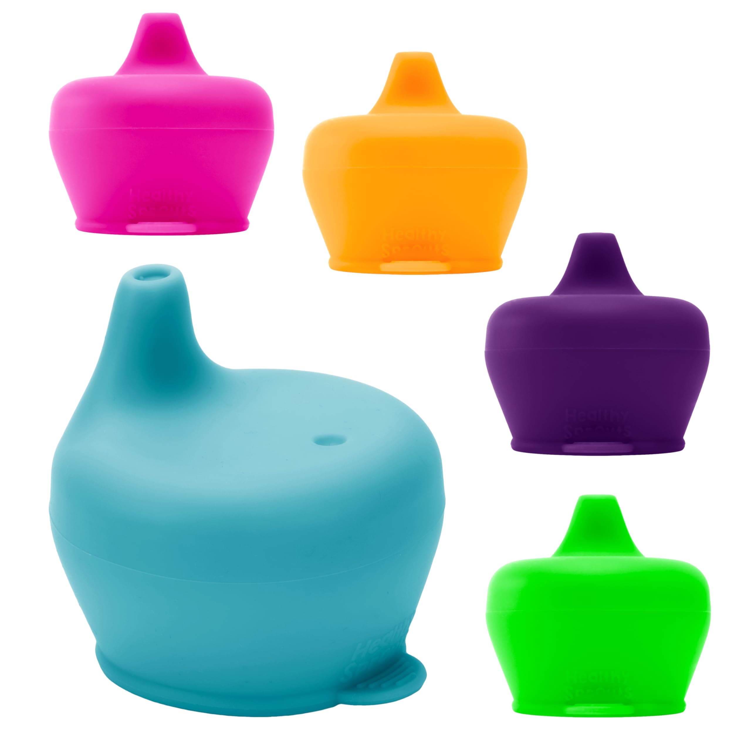 Silicone Sippy Lids (5 Pack) - Lab Tested, Spill Proof, BPA Free, Universal Soft Spout.