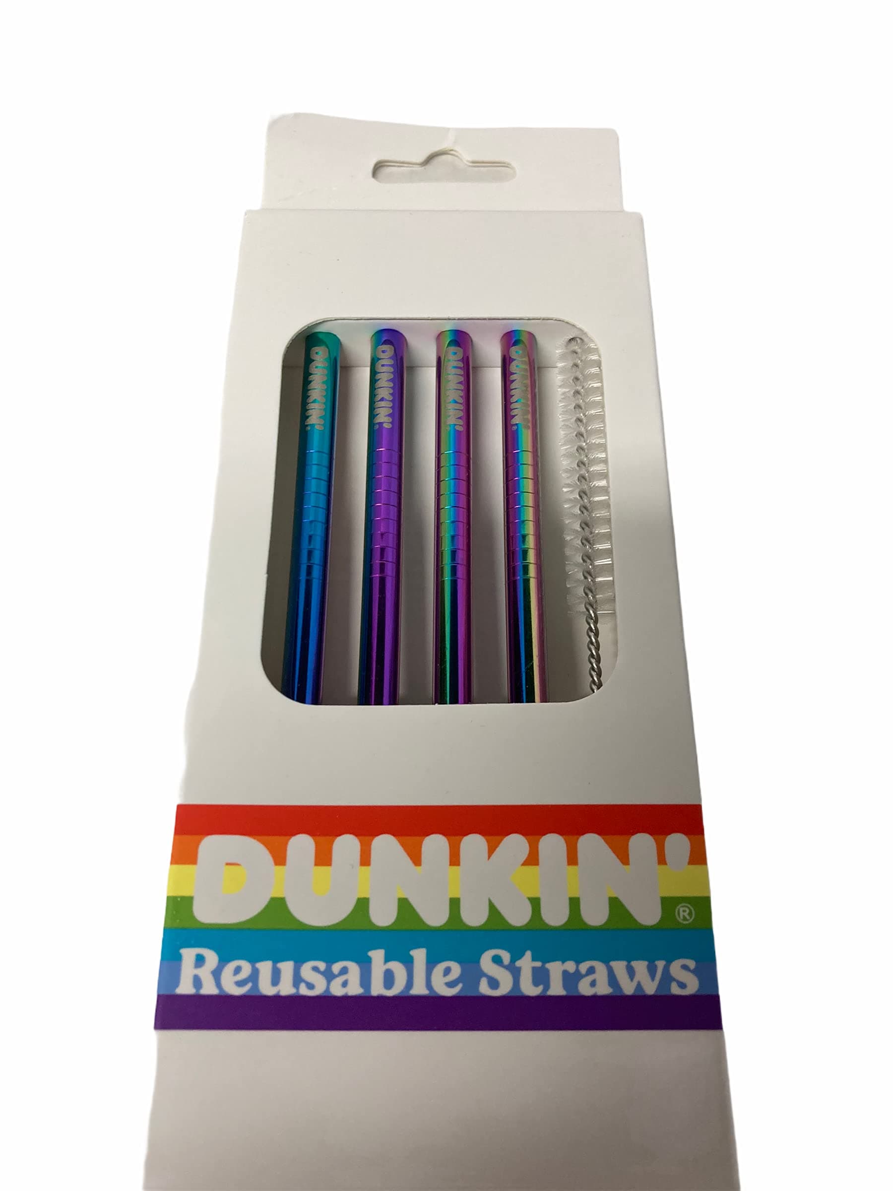 Dunkin Donuts Metal Straws set of 4 with a Cleaning brush and carrying case
