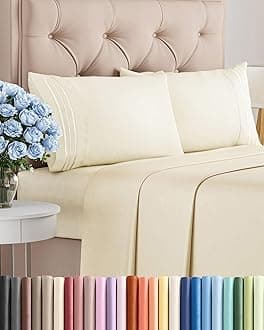 Full Size 4 Piece Sheet Set - Comfy Breathable & Cooling Bed Sheets Set - Hotel Luxury Bedding for Women, Men, Kids, Teens, Boys & Girls - Deep Pockets, Ultra-Soft, Wrinkle Free - Oeko-Tex - Off White