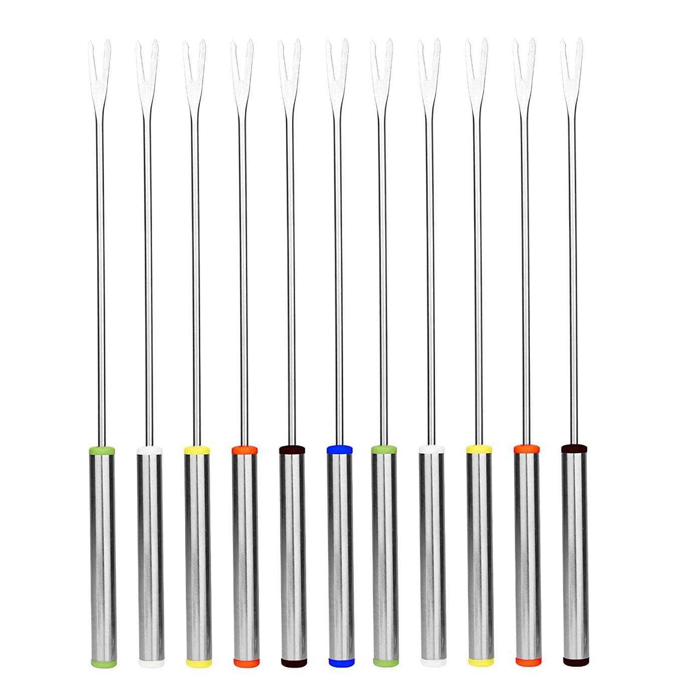 12 Pieces Stainless Steel Fondue Forks with better color coding and Heat Resistant Handle for Cheese Chocolate Fondue Roast Marshmallows Meat, 9.5 Inch
