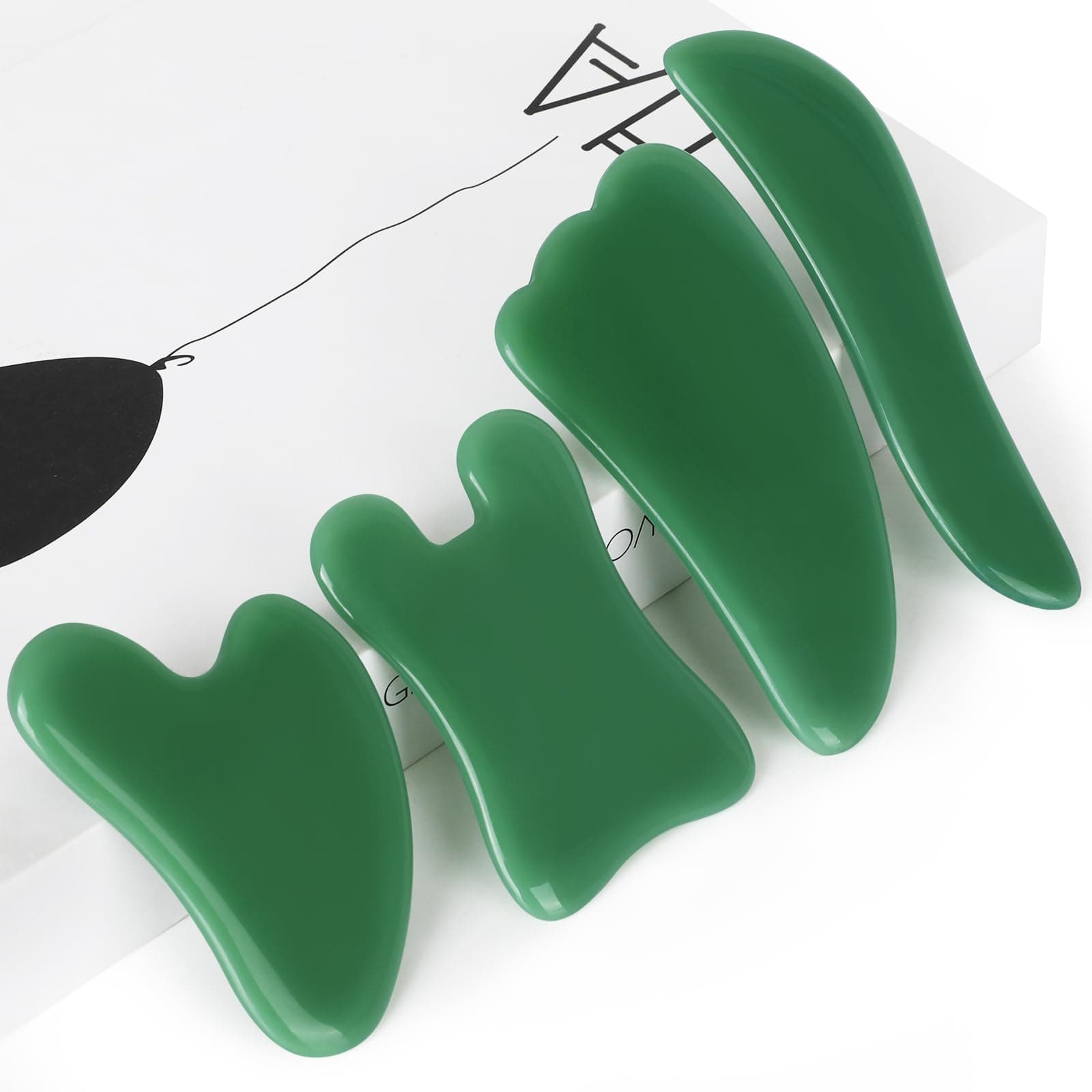 airogym Guasha Massage Tool，Natural Stone Gua Sha Board, 4PCS Guasha Stone Scraping Massage Sets for SPA Acupuncture Physical Therapy Muscle Knots Facial Caring Point Treatment