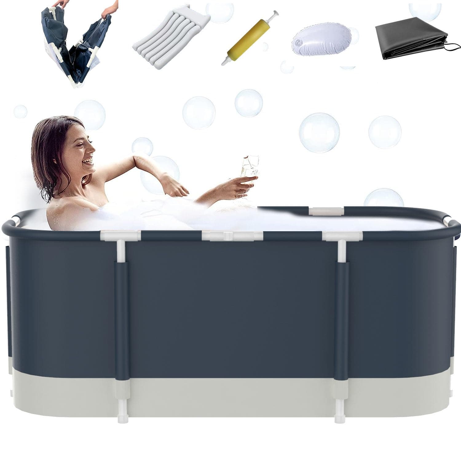 Portable Bathtub for Shower Stall, Large 47 inch Foldable Soaking Bathing Tub for Adults, Separate Family Bathroom Japanese SPA Collapsible Tub, Ideal for Hot Bath Ice Bath