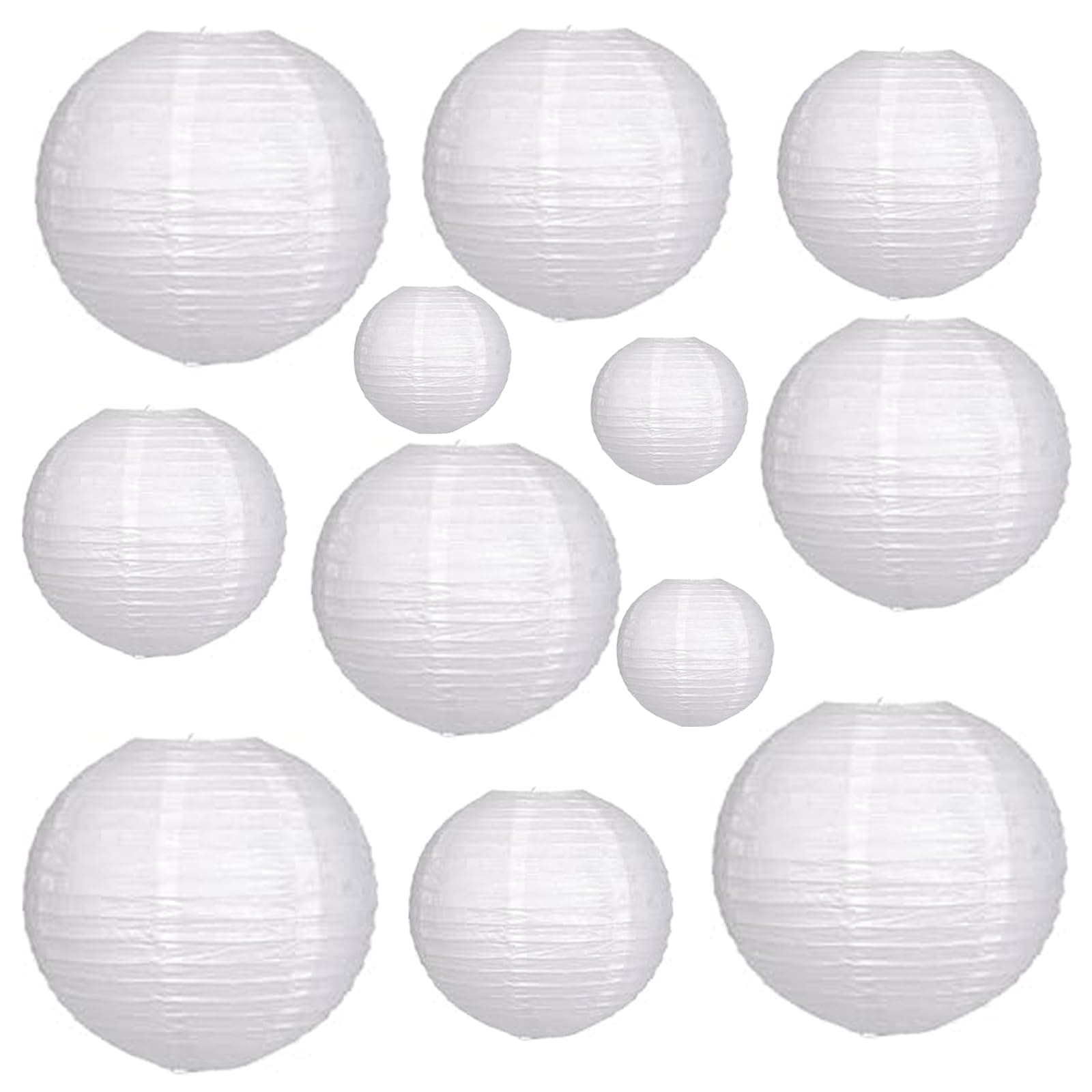 White Chinese Paper Lanterns 12pcs Assorted Sizes (6" 8" 10" 12" Inch), Paper Lanterns Decorative for Party Decorations, Hanging Round Paper Lanterns